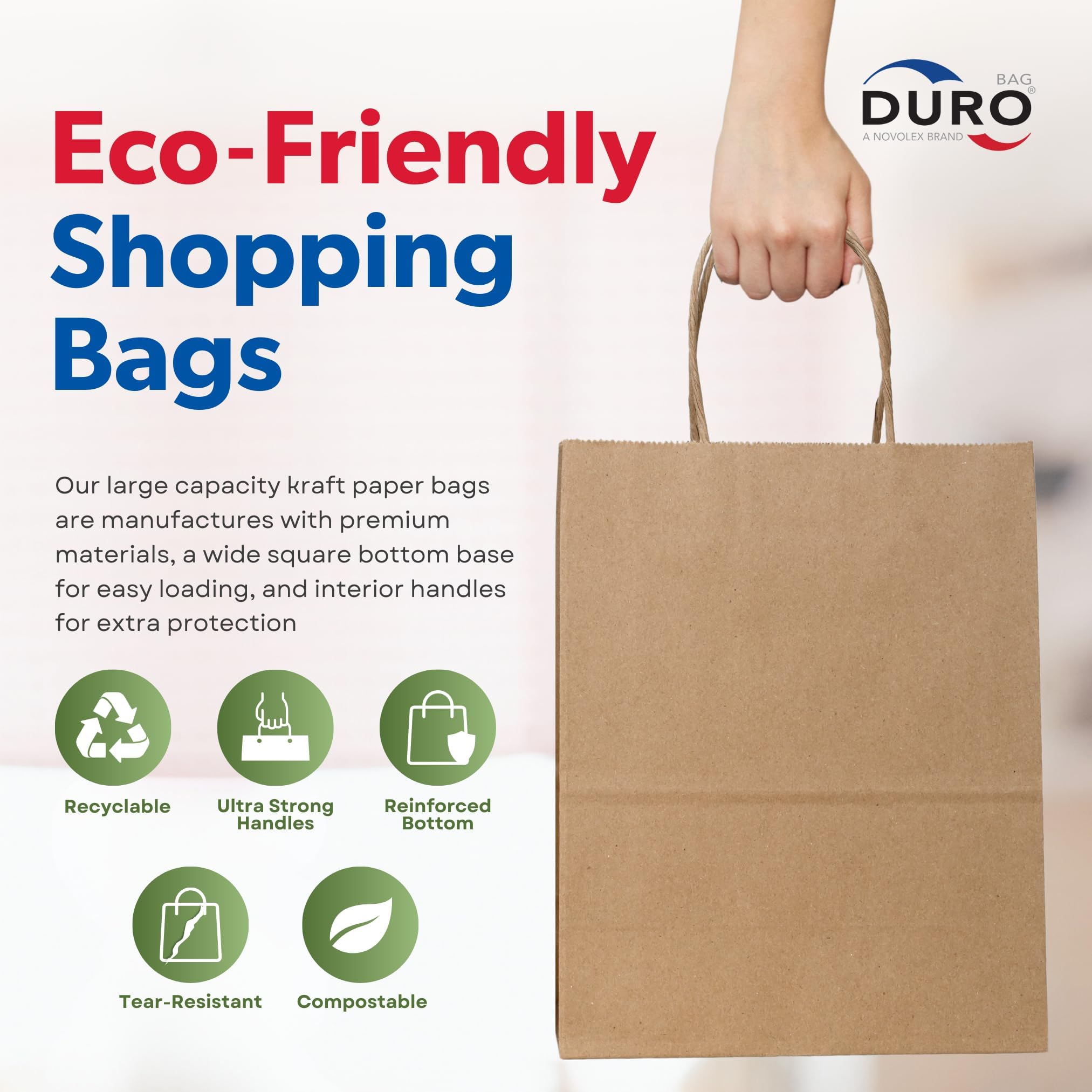 Durable 60# 8x4.5x10.25 Brown Kraft Paper Bags with Handles - Pack of 250 for Small Business, Retail Shopping, Party Favors, Gift Packaging & Craft Projects | Perfect for Holidays, Weddings & Eco-Friendly Shopping