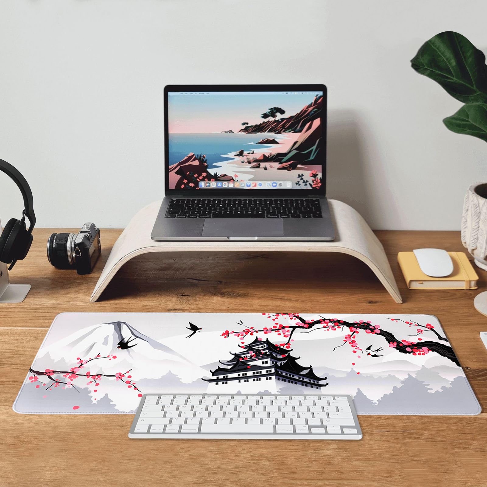 Japanese Cherry Blossom Gaming Mouse Pad - 31.5x11.8 Inch Large Pink Sakura Design, Non-Slip Rubber Base, Waterproof Surface with Stitched Edges - Perfect for Gaming, Office Work & Home Computer Setup