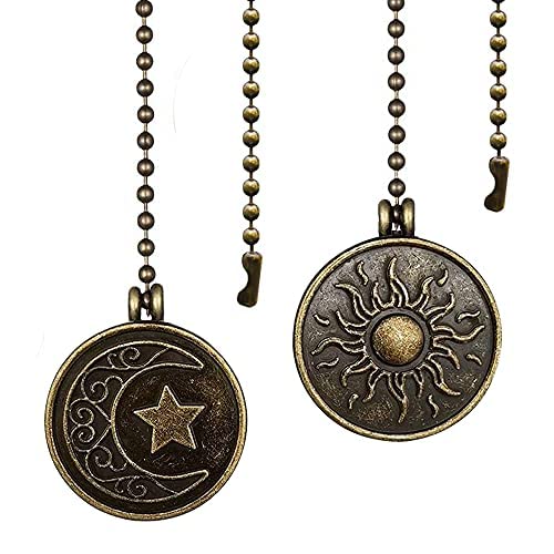 Decorative Ceiling Fan Chain Pulls - 12 Inch Moon and Sun Totem Extension Pull Chains for Ceiling Fans & Light Fixtures | Stylish Pendant Ornament for Bedroom, Living Room, and Porch Lighting