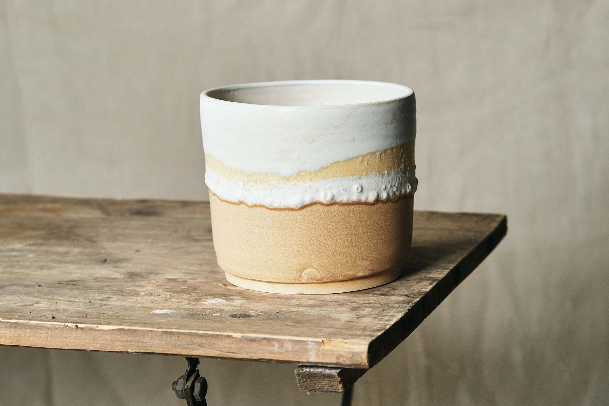Handmade Ceramic Pot with White & Natural Glaze - 14cm & 17cm Diameter - Perfect for Home Decor, Kitchen Storage & Plant Pots