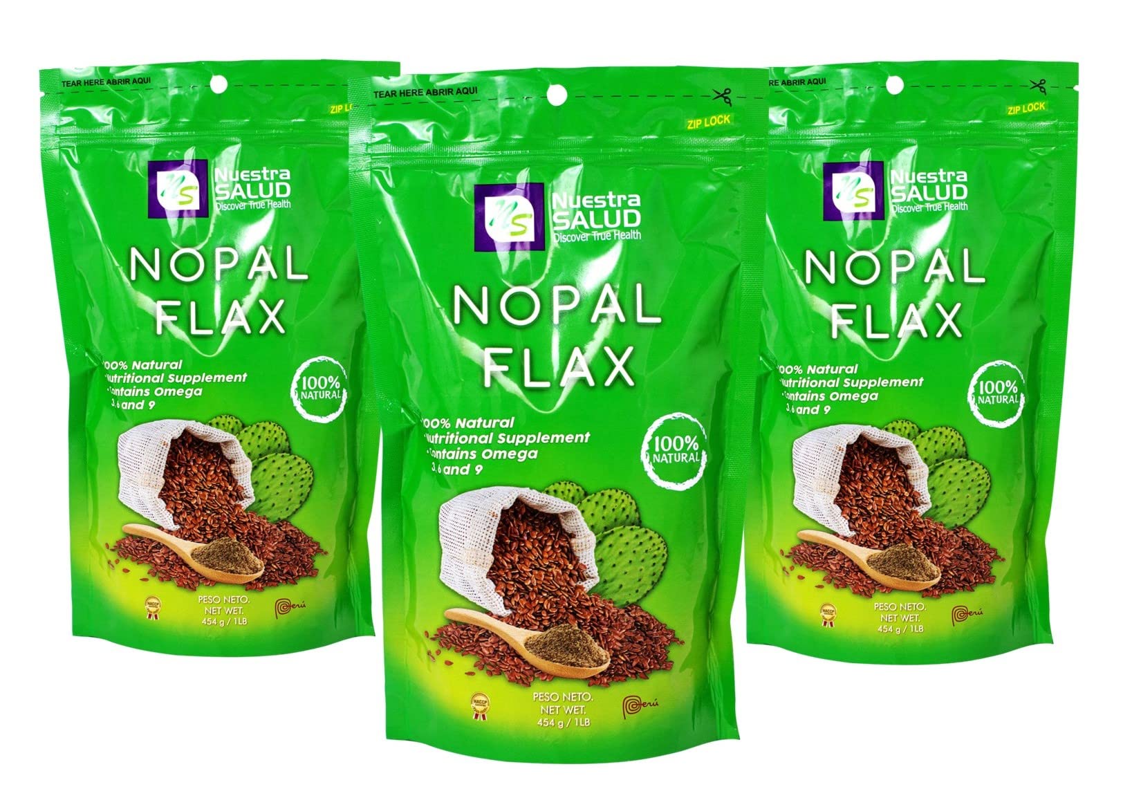 Nopal Flax Linaza Plus Value Pack (3 Bags) - 454g Colon Cleanse Fiber Supplement with Flaxseed | Supports Digestive Health & Detox | Ideal for Smoothies, Baking & Weight Management