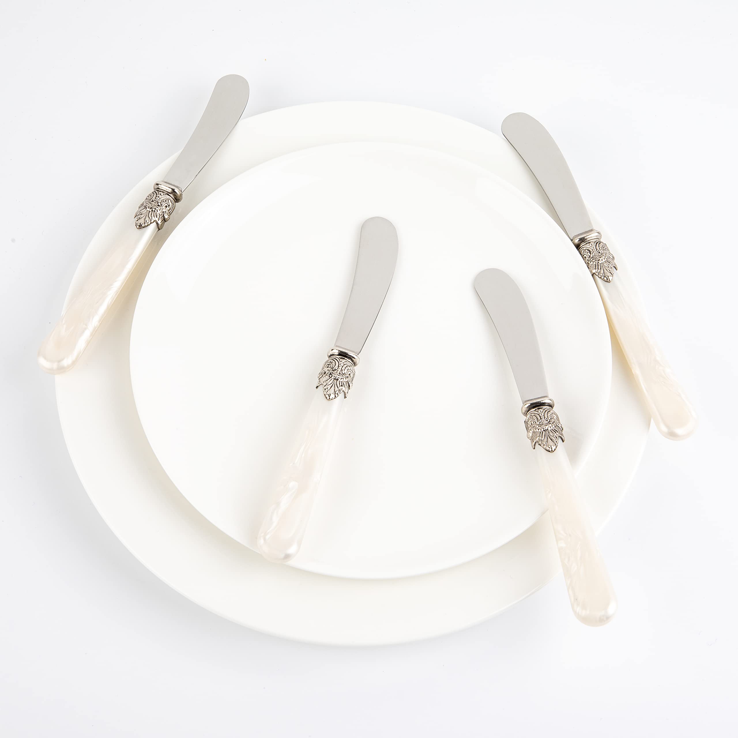 REVERIE 4-Piece Stainless Steel Butter Knife Set - Cheese Spreader & Bread Knife with White Handle - Perfect for Kitchen, Dinner Parties & Gift Giving
