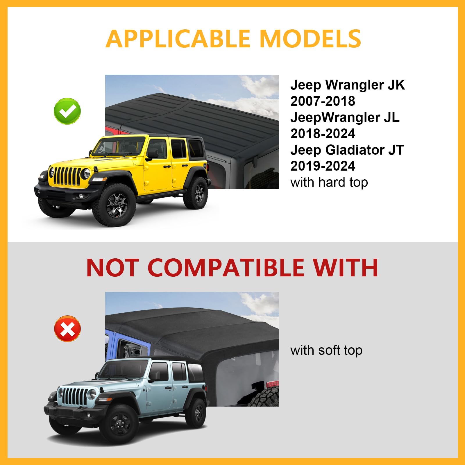 200 lbs Heavy Duty Aluminum Roof Rack Cross Bars for Jeep Wrangler JK JL & Gladiator JT (2007-2024) - Anti-Theft Locking System - Compatible with 2 & 4 Door Models - Perfect for Kayak, Bike, Ski & Luggage Racks - Ideal for Outdoor Adventures, Camping & Road Trips