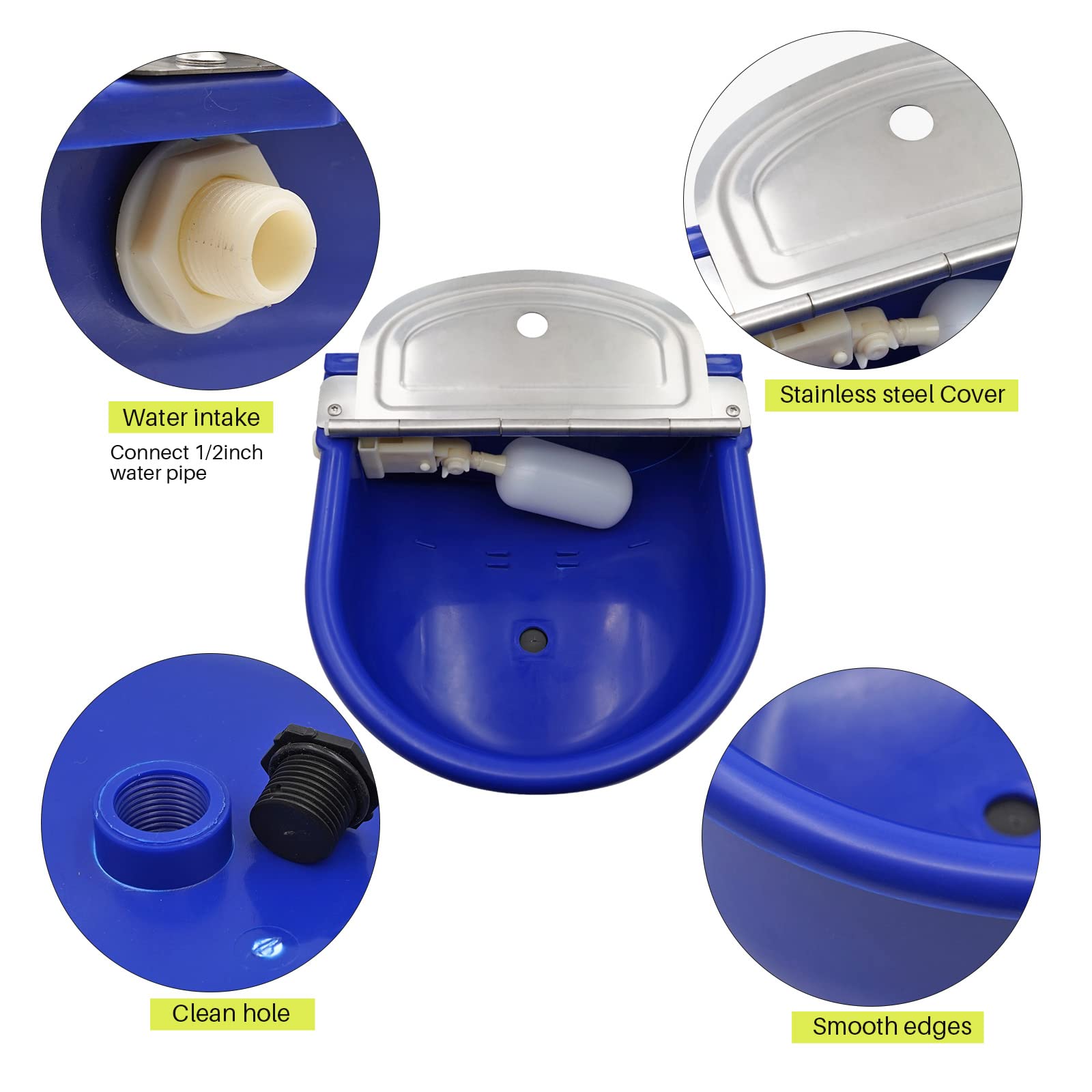Automatic Water Bowl for Horses, Dogs, Sheep, Cows & Pigs - Large Capacity Float Valve Water Feeder with Drain Plug - Durable Plastic Pet Water Dispenser for Stable, Barn & Pasture (Dark Blue)