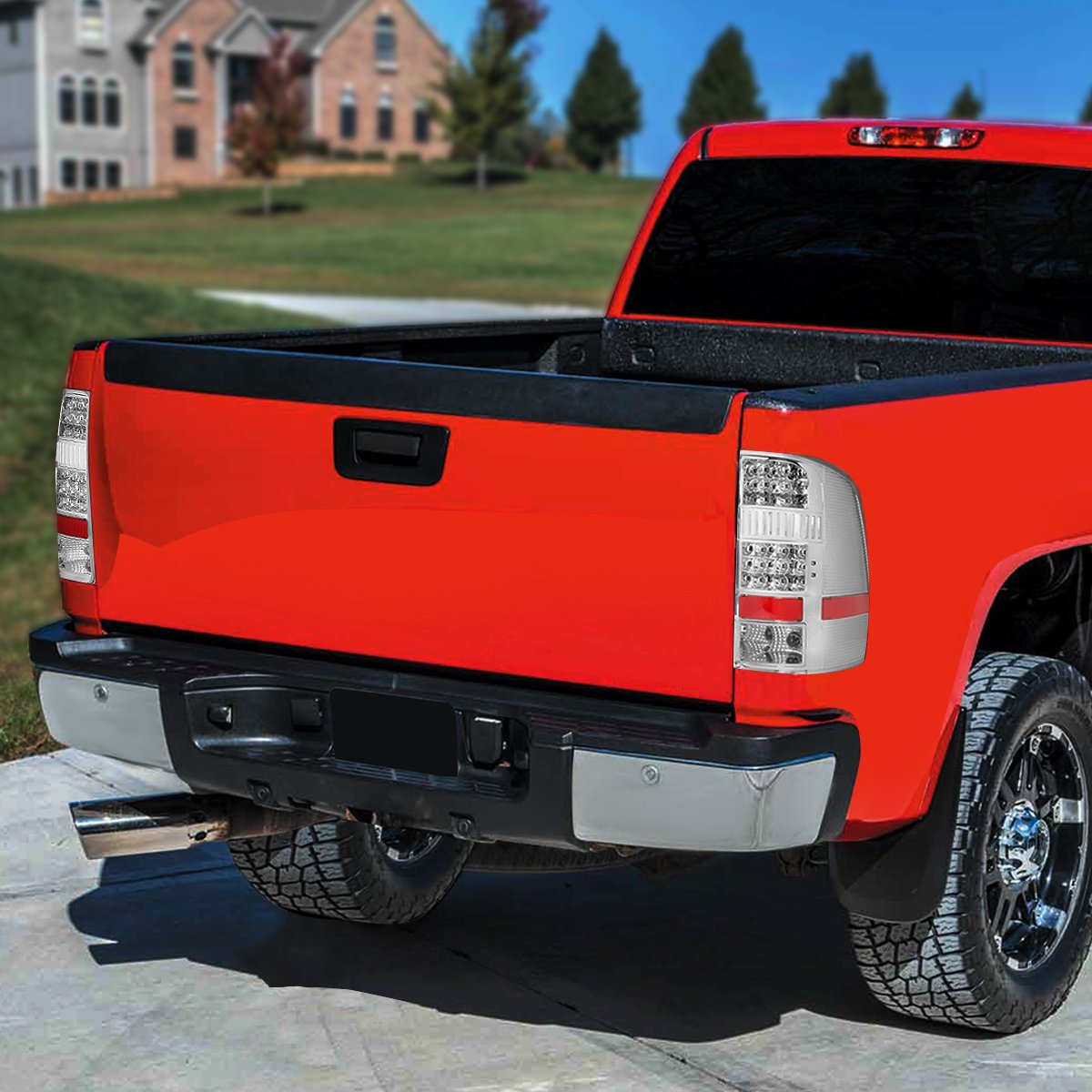 Auto Dynasty Full LED DRL Tail Lights & Brake Lamps for GMC Sierra 1500/2500HD/3500HD (2007-2014) - Chrome Housing Clear Lens - Driver & Passenger Side - Enhanced Night Visibility & Style Upgrade