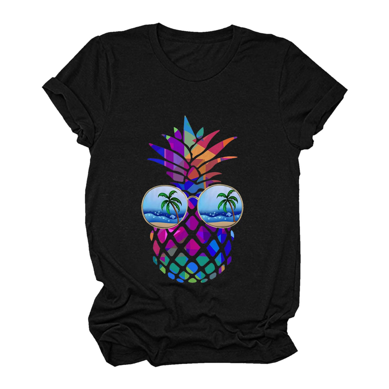 Women's Casual Pineapple Print T-Shirt - Round Neck Short Sleeve Blouse for Summer Outfits, Beach Vacation & Daily Wear