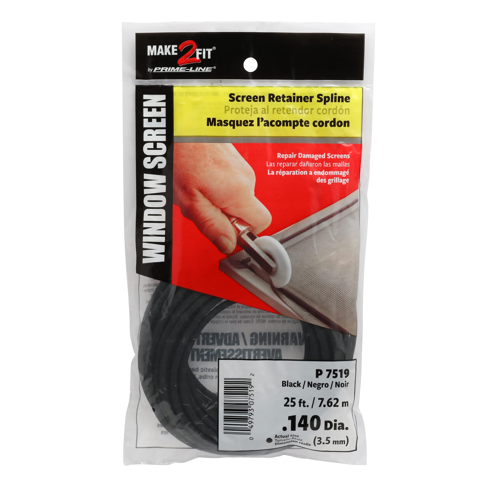 Prime-Line P 7519 Black Spline Roll - 0.14 Inch x 25 Feet (1 Roll) - Perfect for Screen Door and Window Screen Repair, Replacement & DIY Projects