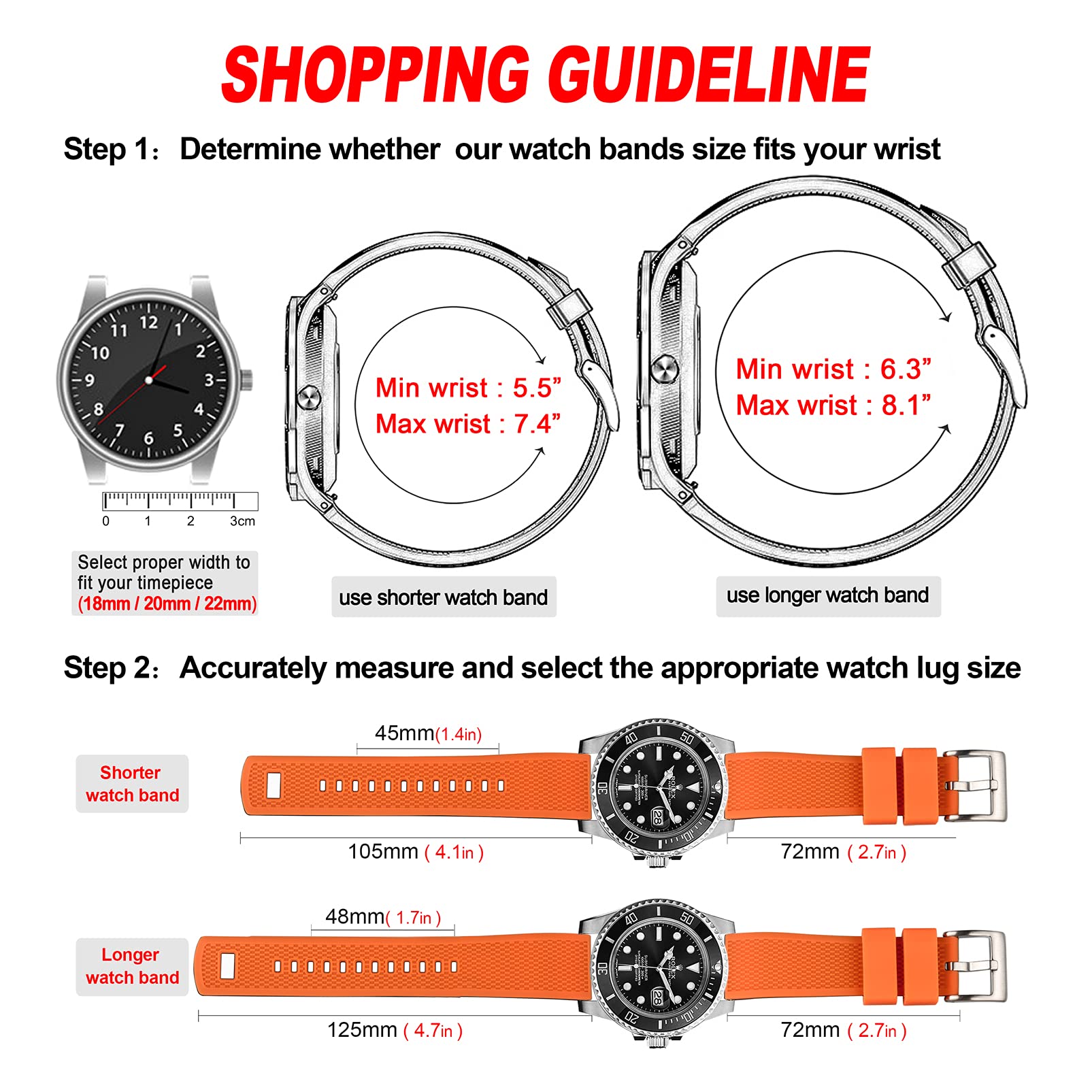 Hemsut Silicone Watch Bands - 18mm 20mm 22mm Quick Release Rubber Strap for Men & Women, Soft Durable Replacement Band with 10 Color Options - Perfect for Sports, Fitness & Everyday Wear