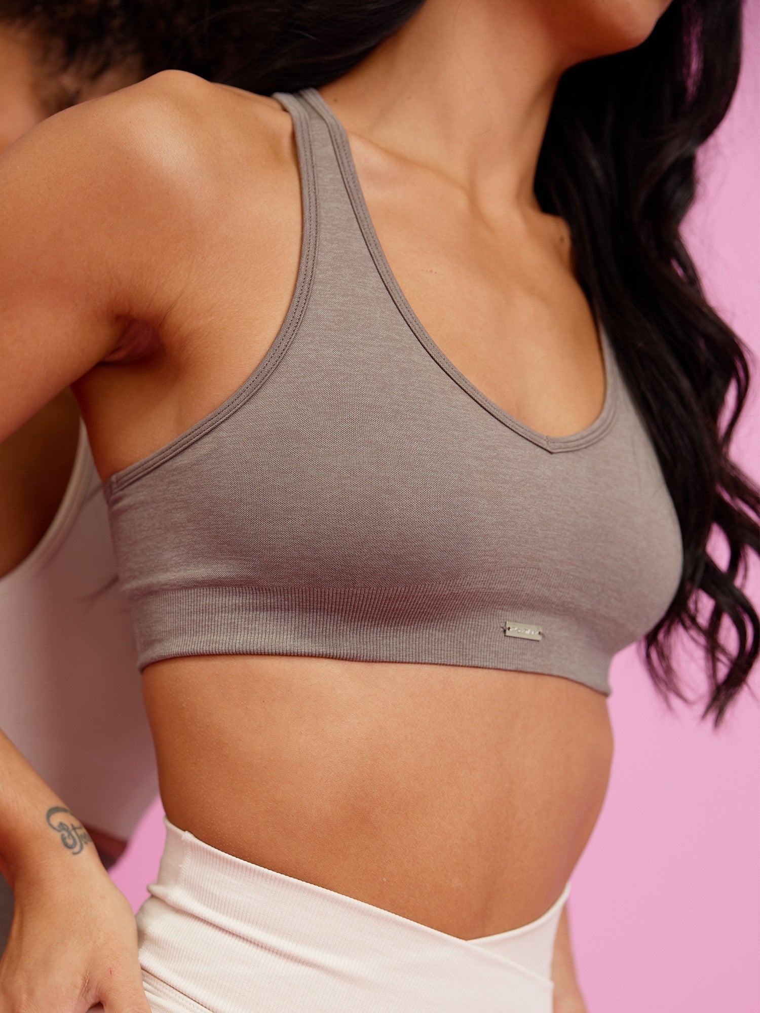 Focus Seamless Sports Bra - Breathable Workout Top for Women, Taupe Marl - Perfect for Yoga, Running & Gym