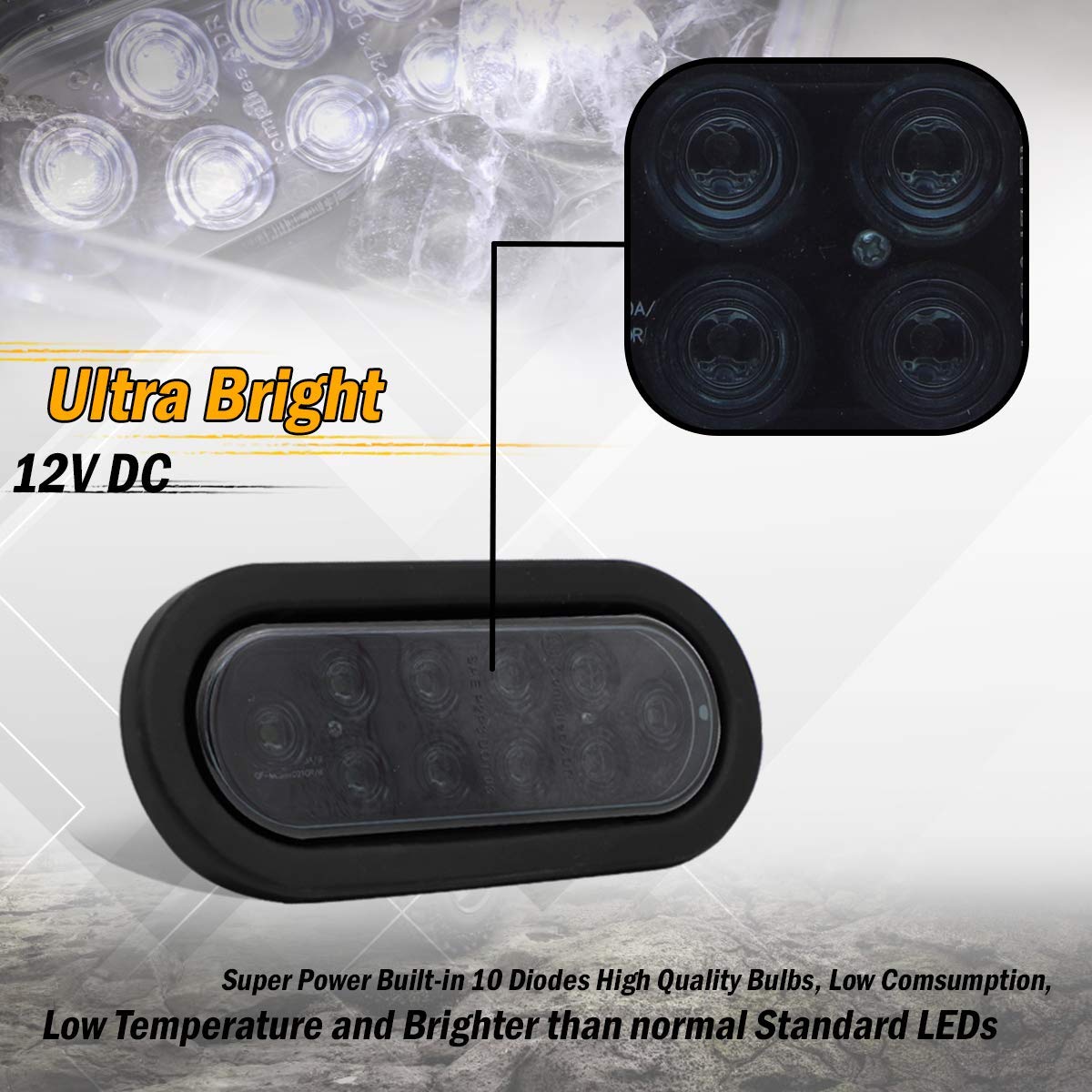 2 Pack 6 Inch Oval Smoked Lens White 10 LED Reverse Backup Lights with 3 Prong Plug - Waterproof 12V DC for Trailers, Trucks, RVs, Boats & Vans - Perfect for Nighttime Parking and Low Visibility Conditions