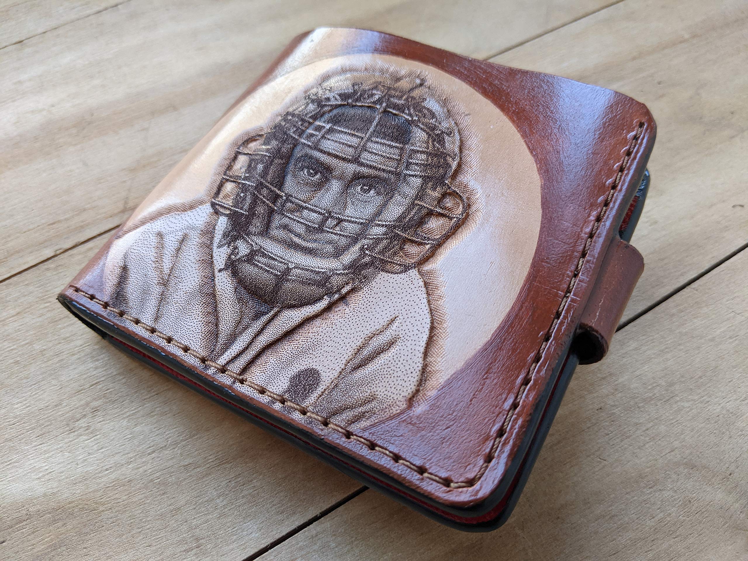 Handmade 3D Genuine Leather Wallet for Men - Custom Engraved & Hand-Painted Baseball Design - Personalized Mickey Cochrane Collector's Gift - Perfect for Sports Fans & Everyday Carry