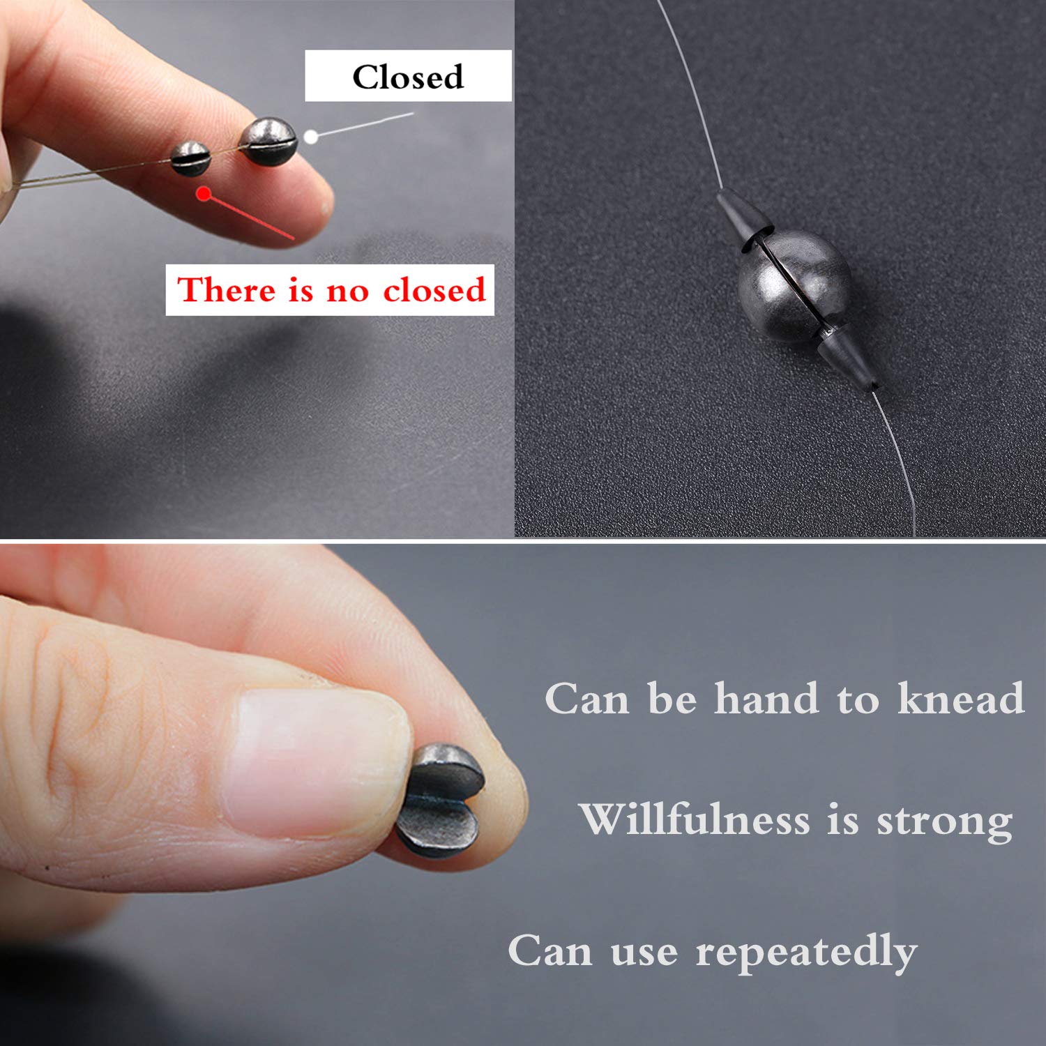 Removable Split Shot Fishing Sinkers & Weights - Carbon Black (12 Sizes) for Freshwater & Saltwater Fishing | Ideal for Bass, Trout, and Panfish