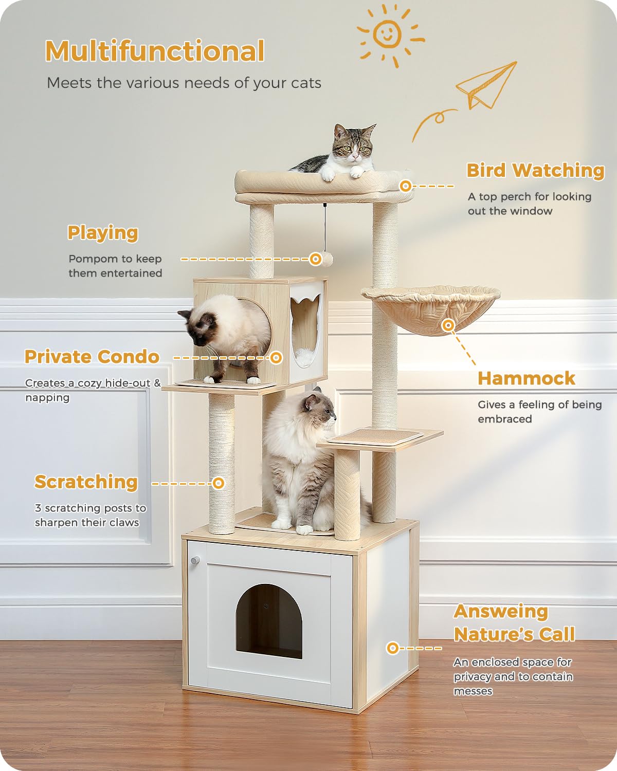 PAWZ Road Cat Tree with Litter Box Enclosure - 56.7