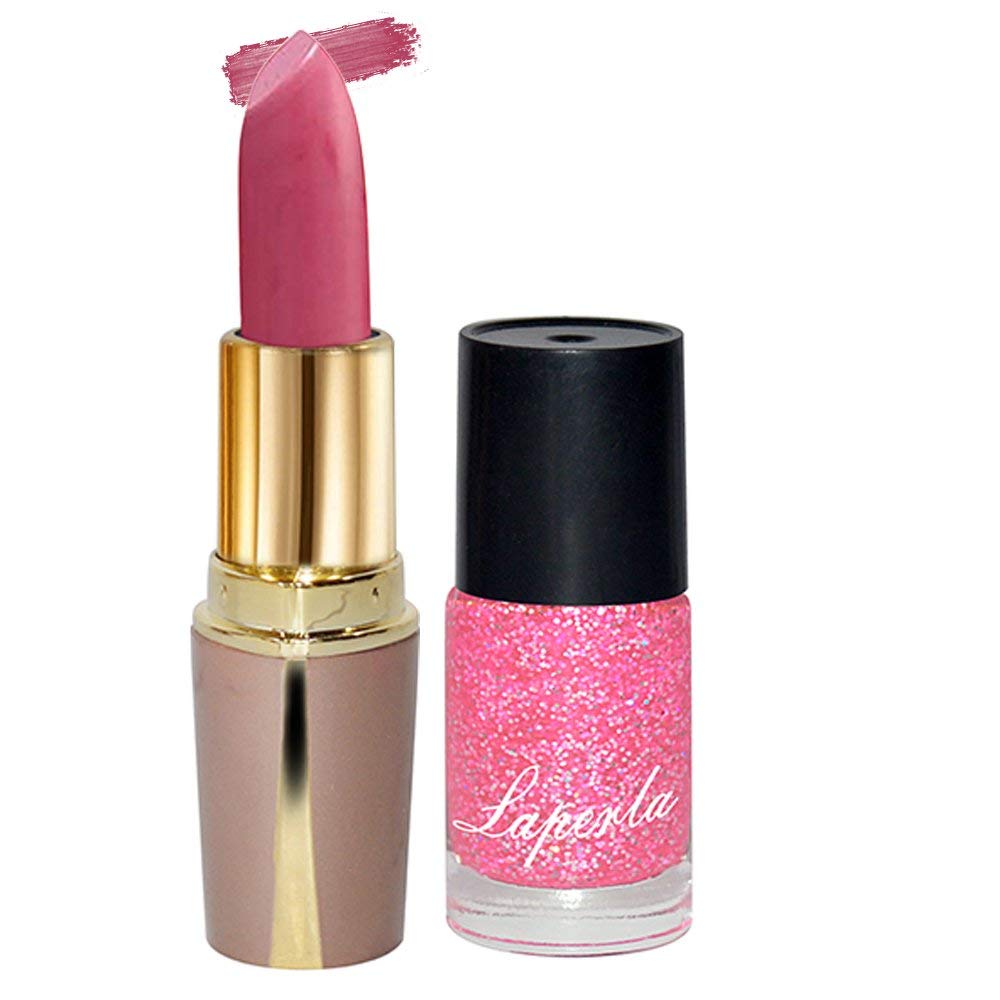 La Perla Baby Pink Lipstick & Nail Polish Set - Long Lasting Matte Lipstick with Matching Nail Lacquer for Women | Perfect for Date Night, Bridal Makeup & Gift Giving