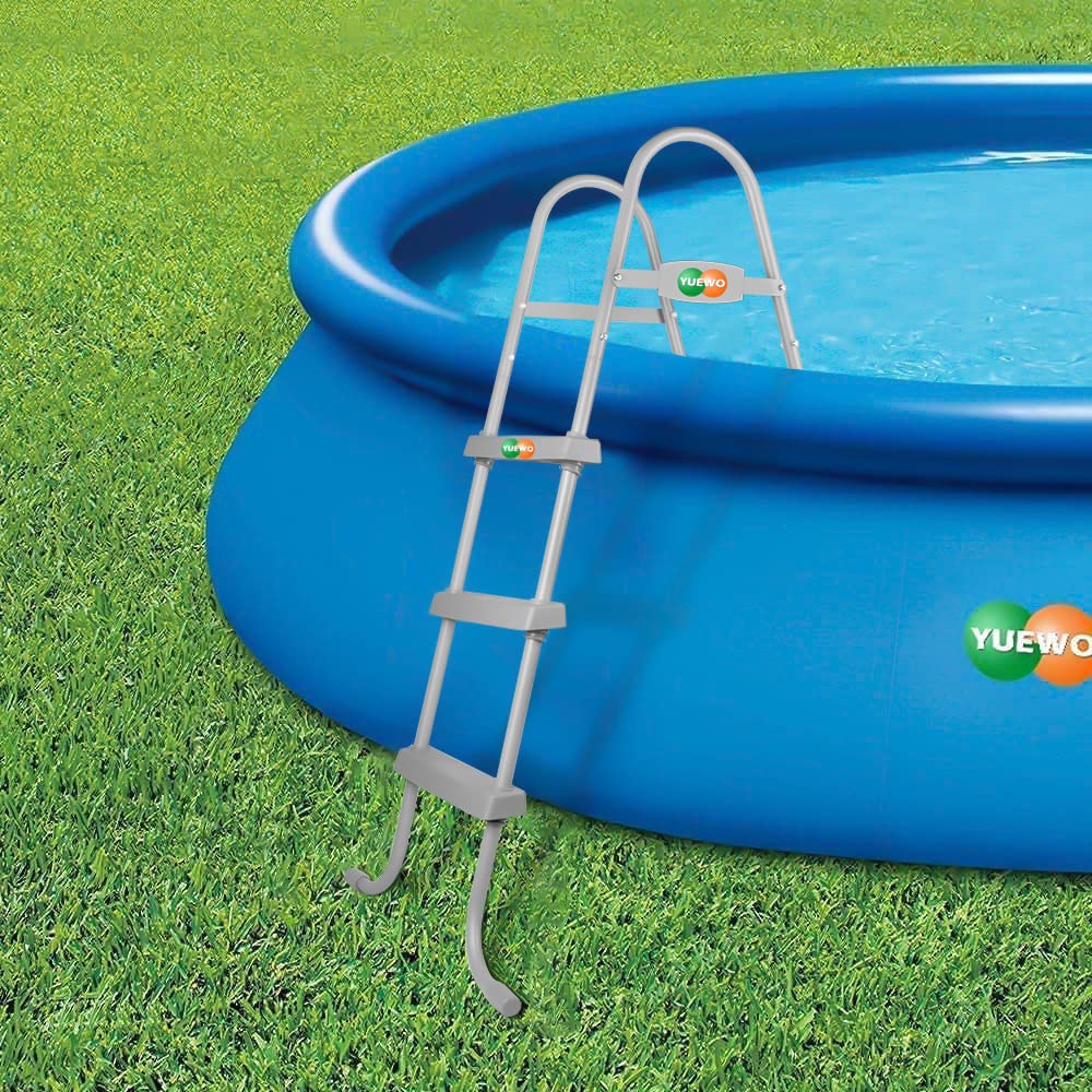 YUEWO 42 Inch 3-Step Steel Frame Above Ground Pool Ladder with Non-Slip Plastic Steps - Heavy Duty Entry/Exit System for Inground & Above Ground Swimming Pools - Perfect for Backyard, Family Use and Summer Outdoor Activities