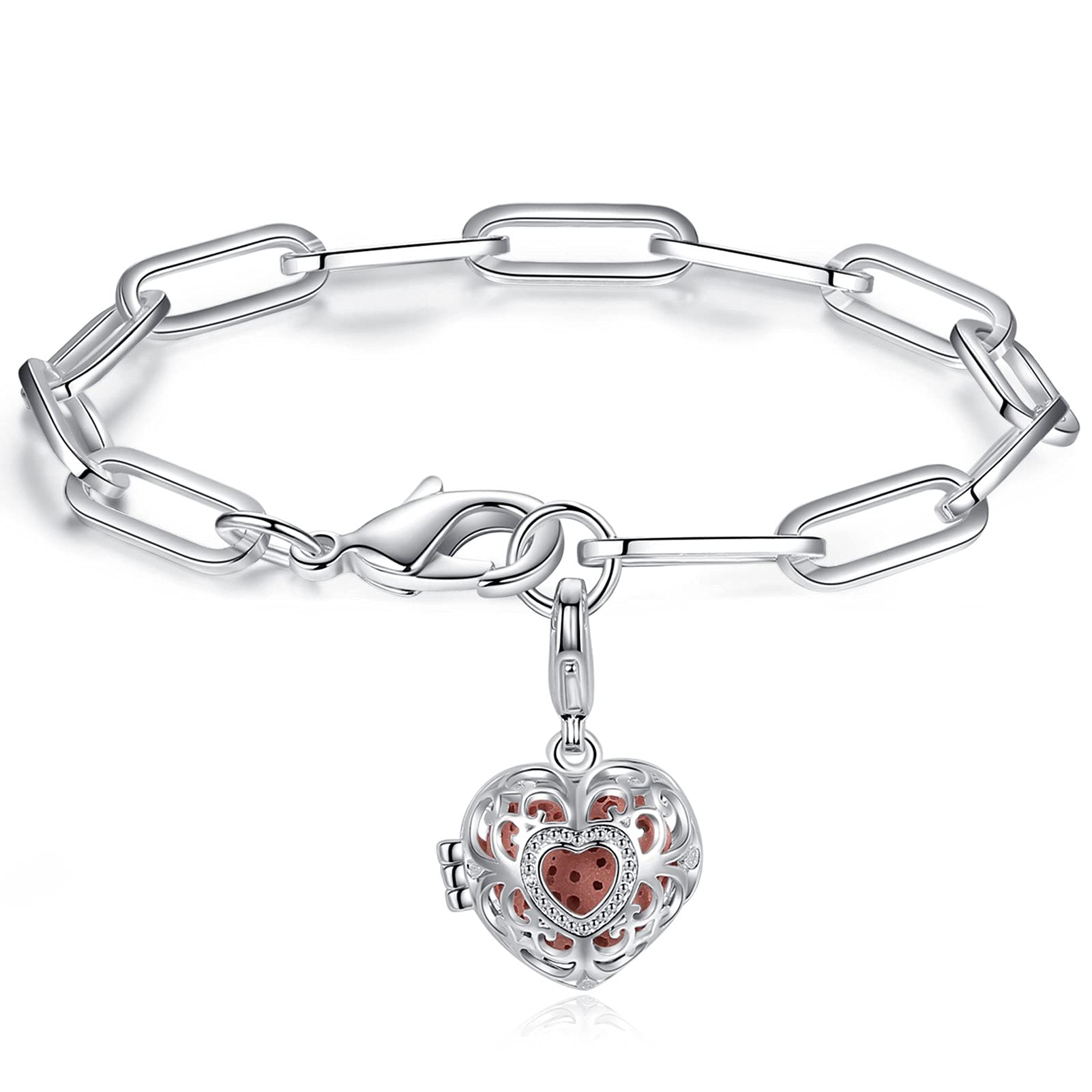 **INFUSEU Anxiety Relief Bracelet for Women & Girls - Aromatherapy Protection Jewelry with Healing Crystals, Paperclip Chain & Stretch Bead Bracelet - Perfect for Stress Relief, Meditation & Daily Wear**