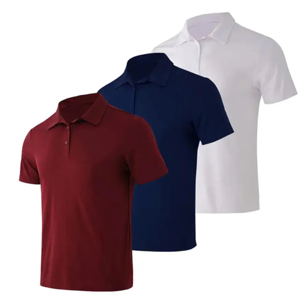 3 Pack Men's Breathable Moisture-Wicking Polo Shirts - Casual & Sporty Short Sleeve Tees for Golf, Work & Everyday Wear