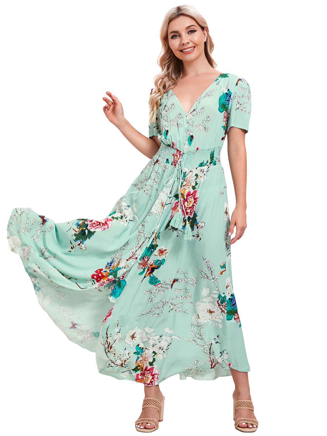 Milumia Women's Floral Print Button Up Maxi Dress - Elegant Split Design for Party, Wedding & Summer Outfits | Flowy Long Dress for Casual & Formal Occasions