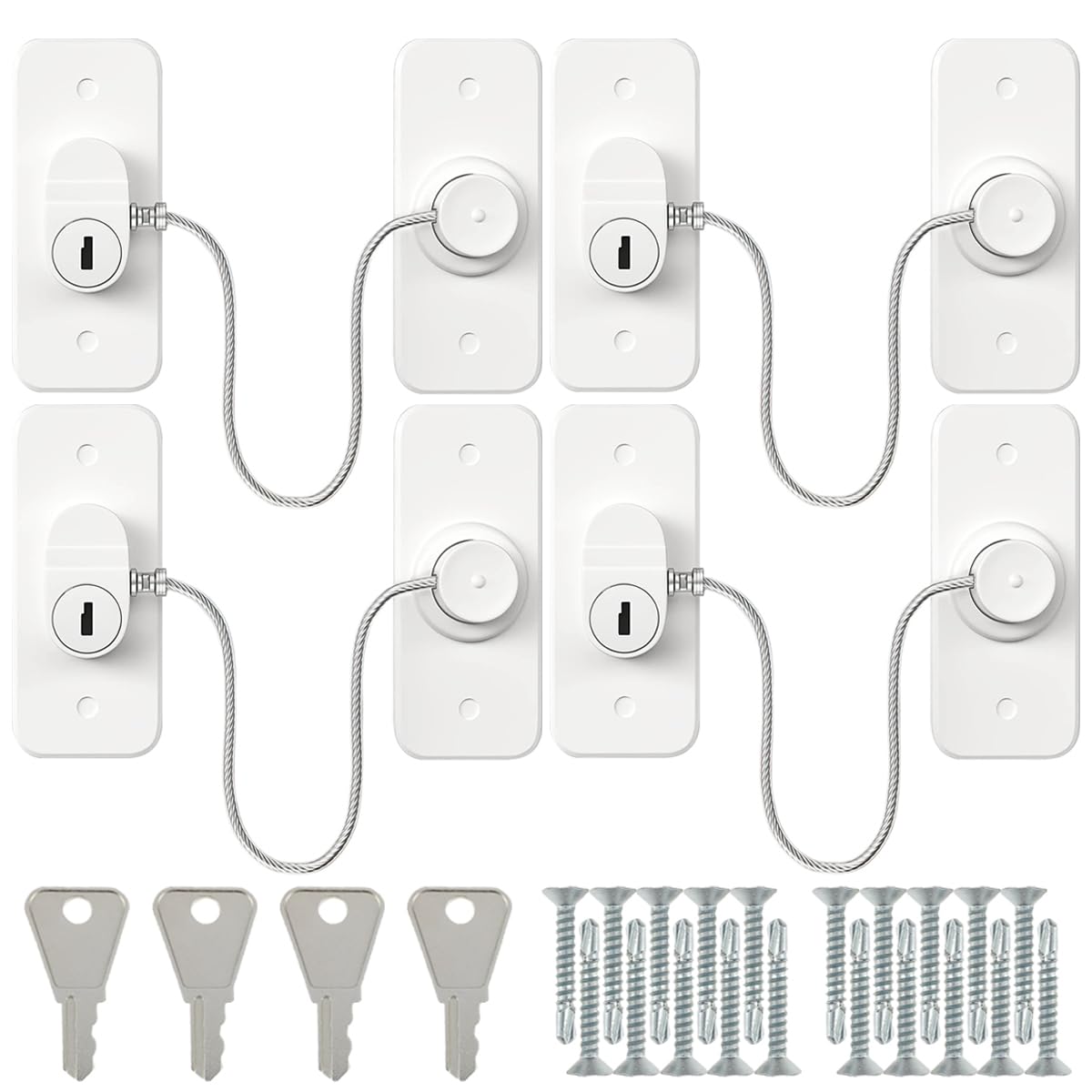 SHASUXTING 4Pcs Self-Adhesive Window Safety Locks - Childproof Security Window Restrictor with Screws & Key - Prevent Kids Falling - Durable Home Safety for Windows, Doors, Sliding Glass (Ideal for Baby Proofing & Pet Safety)