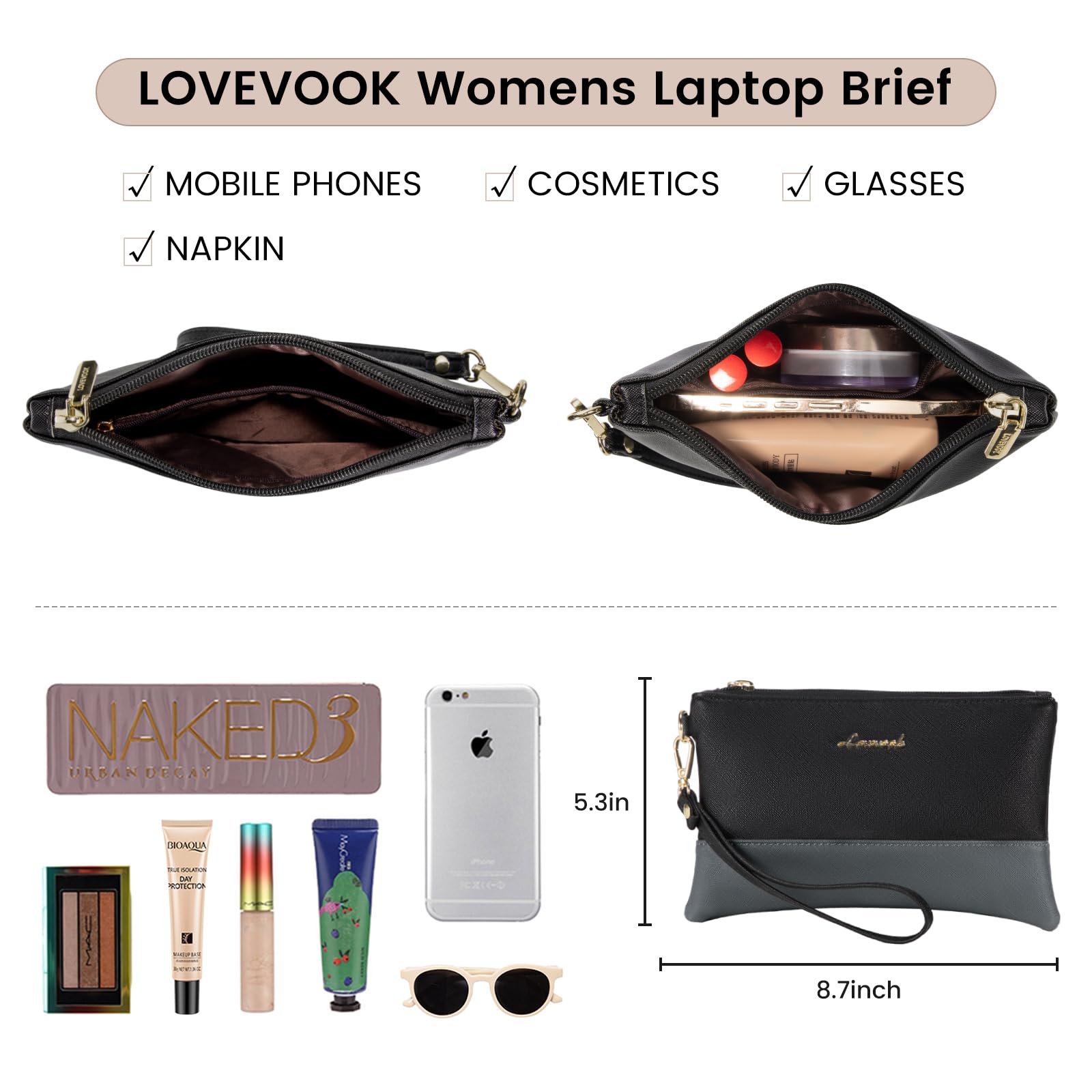 LOVEVOOK 15.6 Inch Leather Laptop Tote Bag for Women - Waterproof Professional Computer Briefcase with Large Capacity - Business Office Shoulder Bag for Work, Travel & School - Crossbody Purse for Teachers & Professionals
