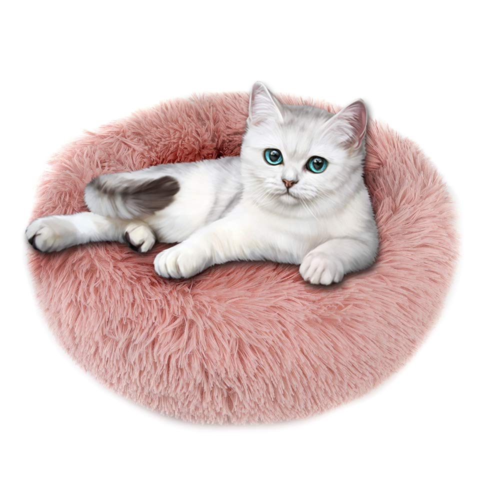 **Otoez Small Round Plush Donut Pet Bed for Puppies & Kittens - Anti-Anxiety Calming Dog & Cat Bed with Non-Slip Waterproof Bottom, Washable (15.7