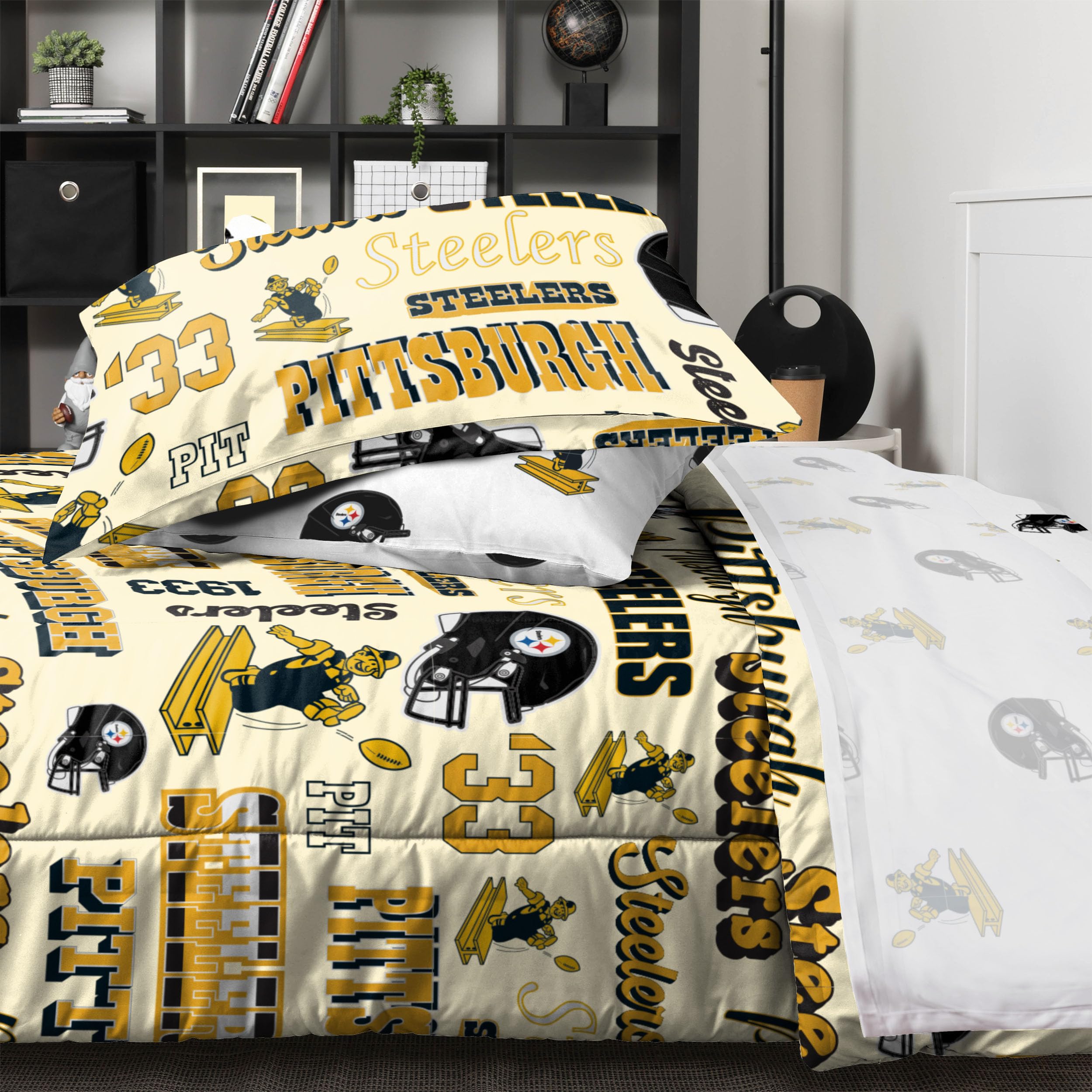 FOCO NFL Team Logo 5-Piece Bedding Set - Unisex Adult Comforter, Sheets & Pillowcases - Soft Microfiber Bed in a Bag for Football Fans - Perfect for Game Day Decor, Dorm Rooms & Themed Bedrooms