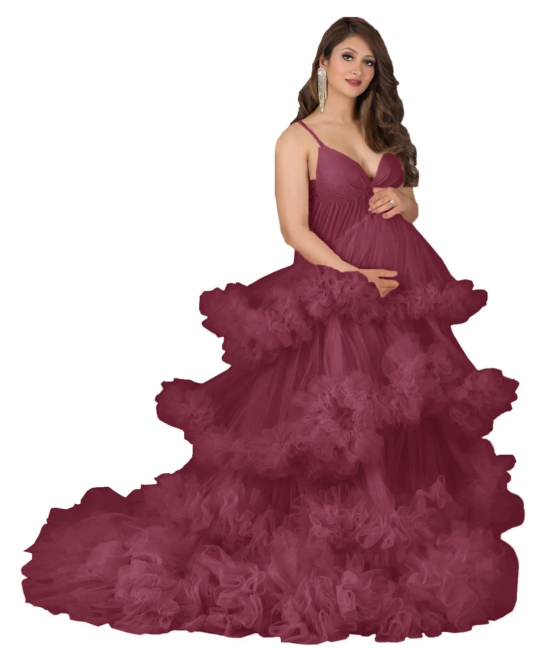 Midiluy Women's Tulle Maternity Dress - Elegant Long Sheer Pregnancy Gown for Baby Shower, Photoshoot & Bridal Lingerie | Perfect for Maternity Photos, Wedding Guest & Special Occasions