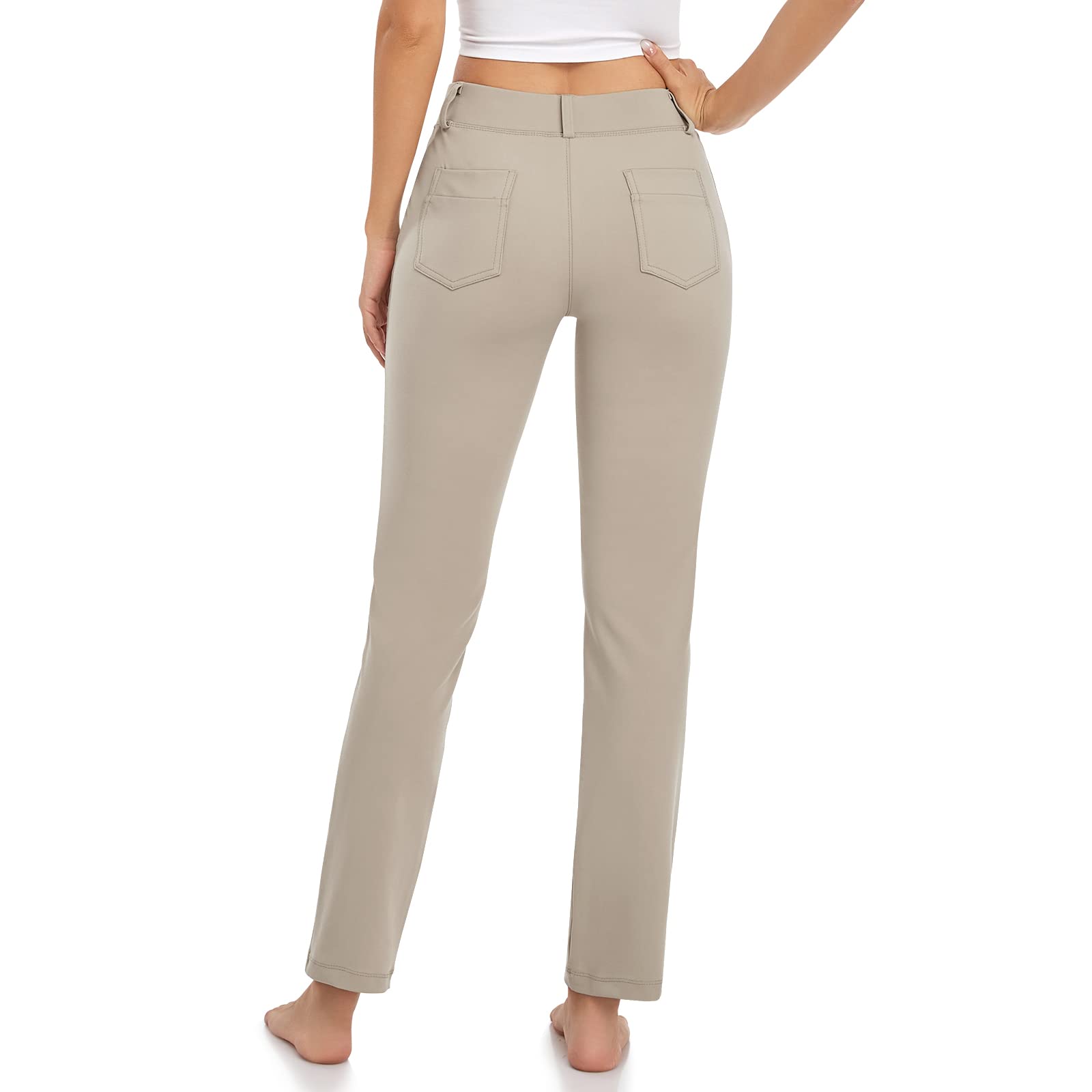 HISKYWIN Women's Stretchy Yoga Dress Pants - Straight Leg & Bootcut Office Slacks with Pockets for Business Casual, Petite Sizes - Perfect for Work, Yoga & Everyday Comfort