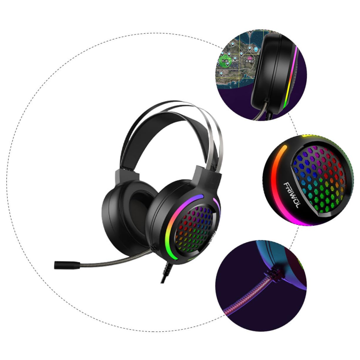 Levemolo RGB Gaming Headset - Lightweight Noise-Canceling Headphones with Breathable Earmuffs & Stylish Design for PC/PS5/Xbox Gamers - Perfect for Esports, Streaming & Late-Night Gaming Sessions (Black)