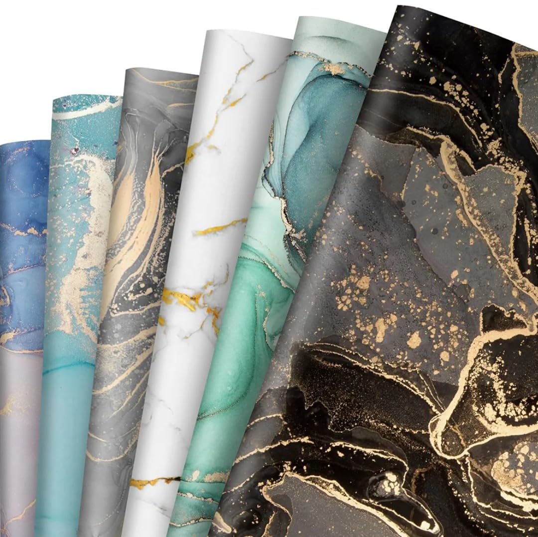 10Pcs Premium Marble Design Gift Wrapping Paper Set with Gift Cards - Elegant Diwali & Anniversary Present Wrapping Sheets for Boxes, Gifts - Multicolor Decorative Packing Material for Parties, Weddings & Special Occasions