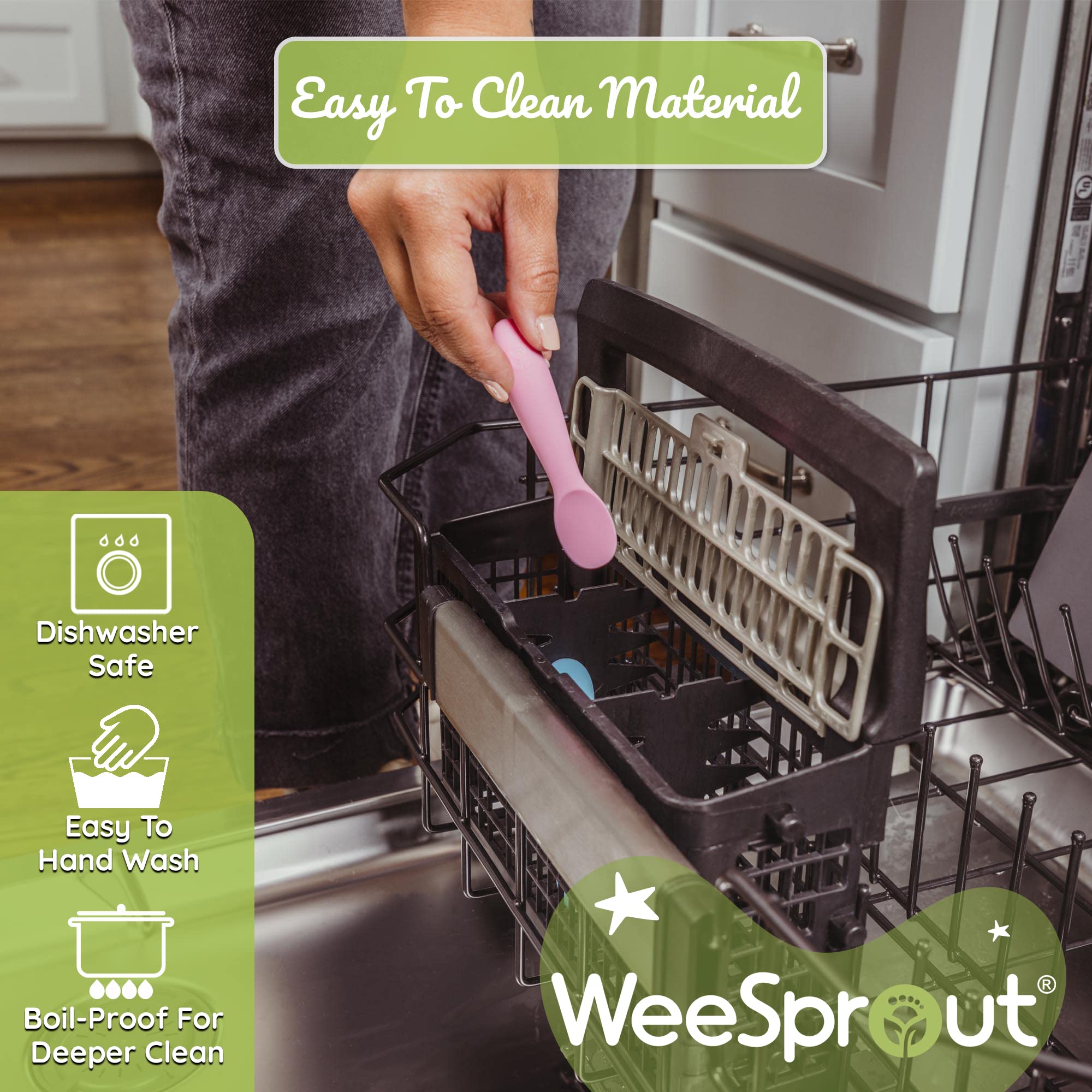WeeSprout Baby Spoons for Self Feeding - Soft Silicone Infant Utensils for 6+ Months - BPA-Free, Gentle on Gums & Teeth - Easy-Grip Handles for Toddlers - 3-Pack with Travel Case - Perfect for Baby-Led Weaning & On-the-Go Meals