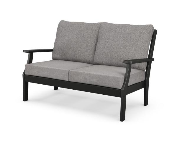 Polywood Black Braxton Deep Seating Settee - Weather-Resistant Outdoor Patio Furniture for Garden, Poolside & Backyard Relaxation