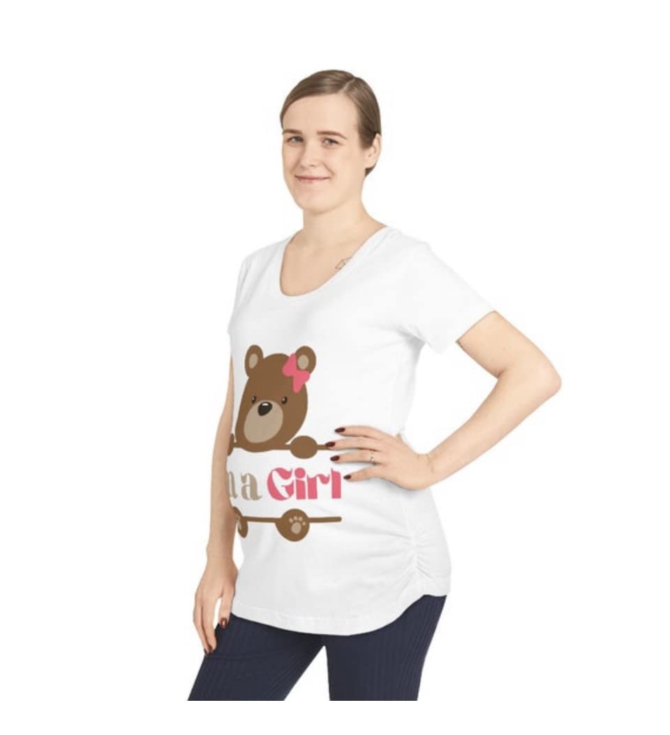 Maternity T-Shirt for Women - Pregnancy Shirt, Teddy Bear Design, 'It's a Girl' Gender Reveal Top for Expecting Moms | Perfect for Baby Showers, Pregnancy Announcements & Photo Shoots