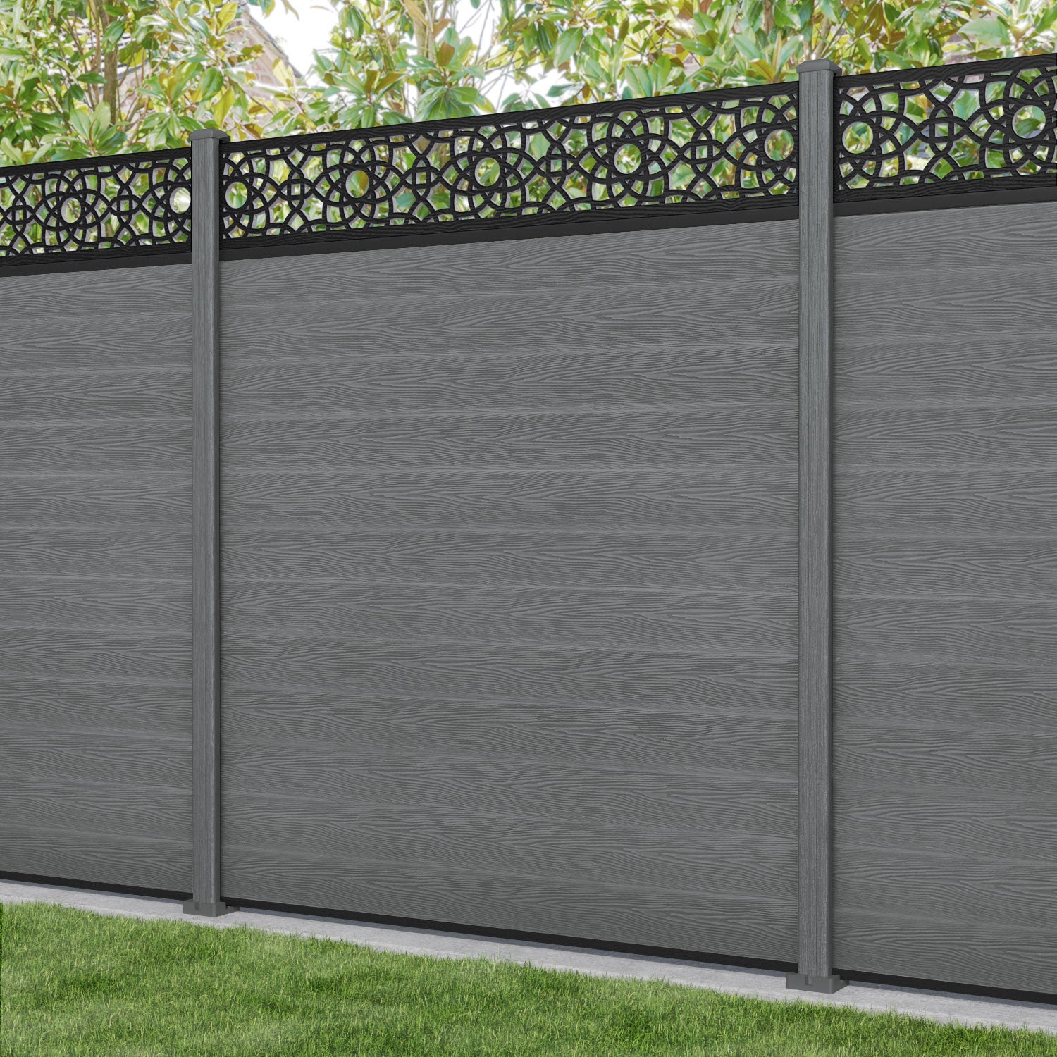 Classic Amber Fence Panel - Mid Grey Composite Fencing with Durable Posts | Outdoor Privacy Screen for Backyard, Garden & Pool Areas