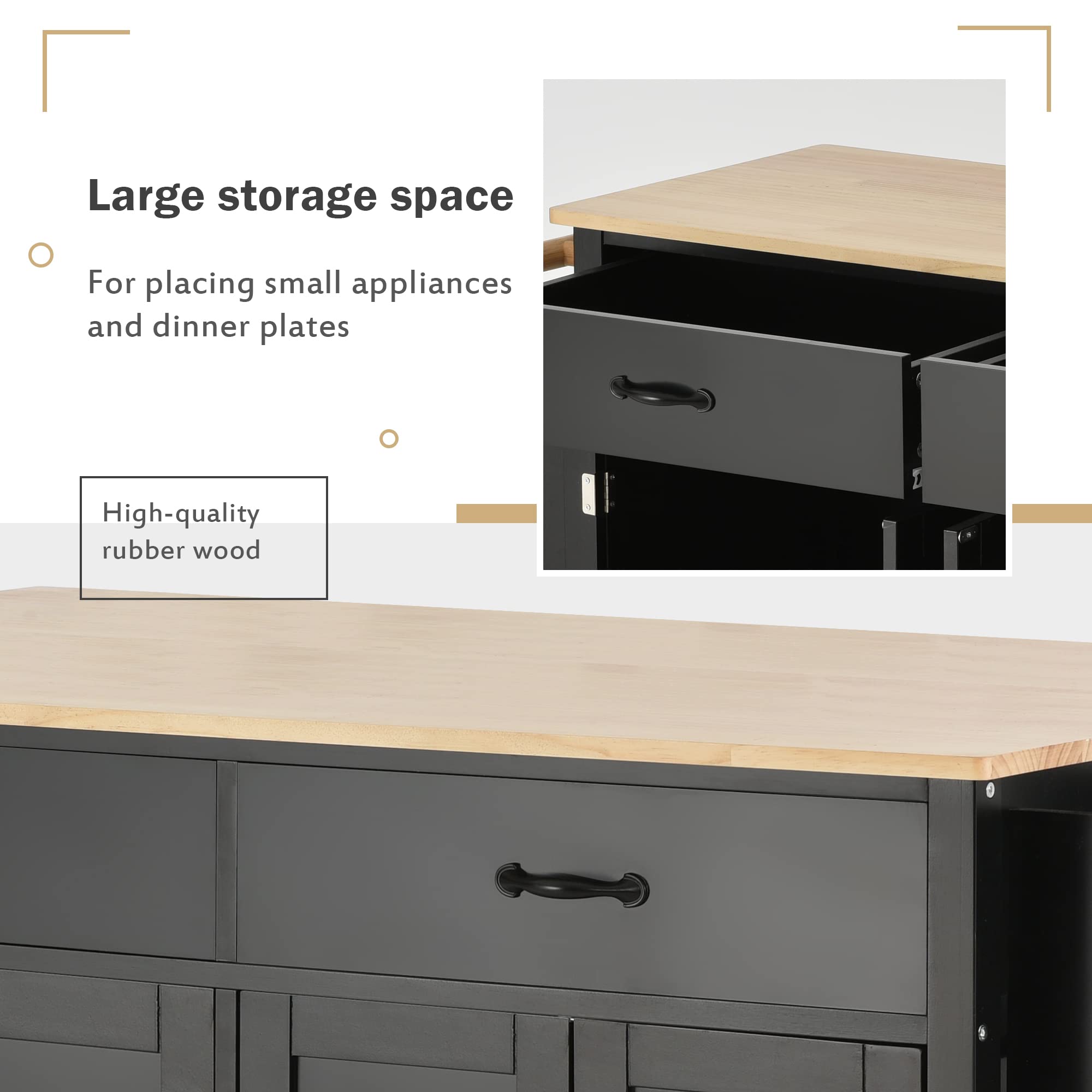 Premium Rolling Kitchen Island Cart with Storage Cabinet & Drawers - Solid Wood Countertop, Lockable Casters, Adjustable Shelves & Towel Rack - Mobile Kitchen Trolley for Small Spaces, Apartments & Home Cooking