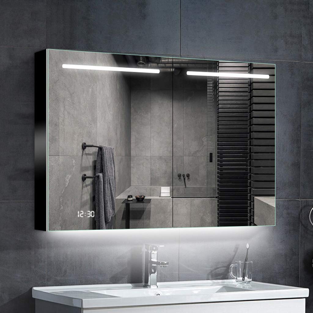 Smart LED Bathroom Mirror Cabinet with Shelf - Dimmable Wall Mounted Vanity Mirror with Lights for Makeup & Shaving - Space Saving Aluminum Design for Modern Bathrooms