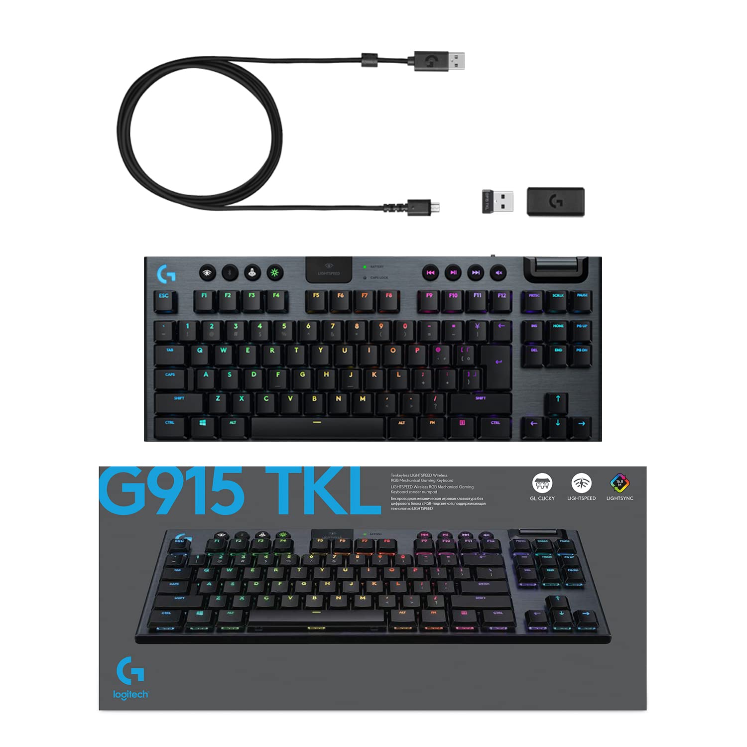 Logitech G915 TKL Tenkeyless Lightspeed Wireless RGB Mechanical Gaming Keyboard - Low Profile Switches, Lightsync RGB, Bluetooth & Wireless Support (Tactile) - Perfect for PC Gaming, Esports & Office Work