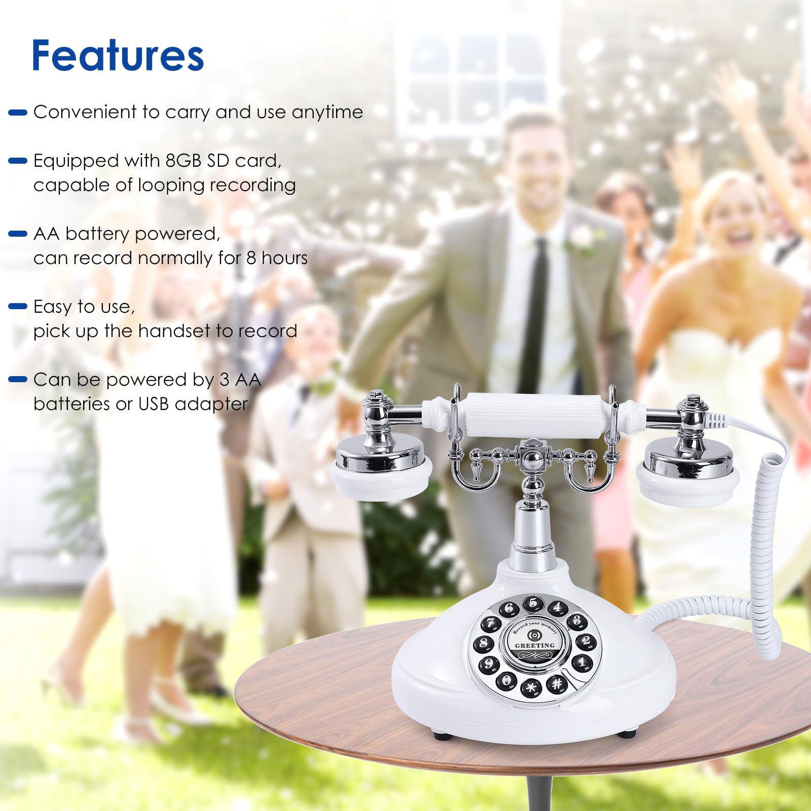 Customized Retro Audio Guest Book Phone - Classic White Wedding & Party Recording Device for Messages, Confessions, Birthdays, Rentals & Special Occasions | Perfect for Wedding Guest Books, Birthday Party Keepsakes & Event Memory Preservation