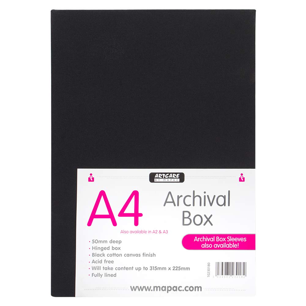 Mapac Archival Storage Box A4 Size - Black | Acid-Free Document Protection for Photos, Artwork & Important Papers | Home, Office & School Organization