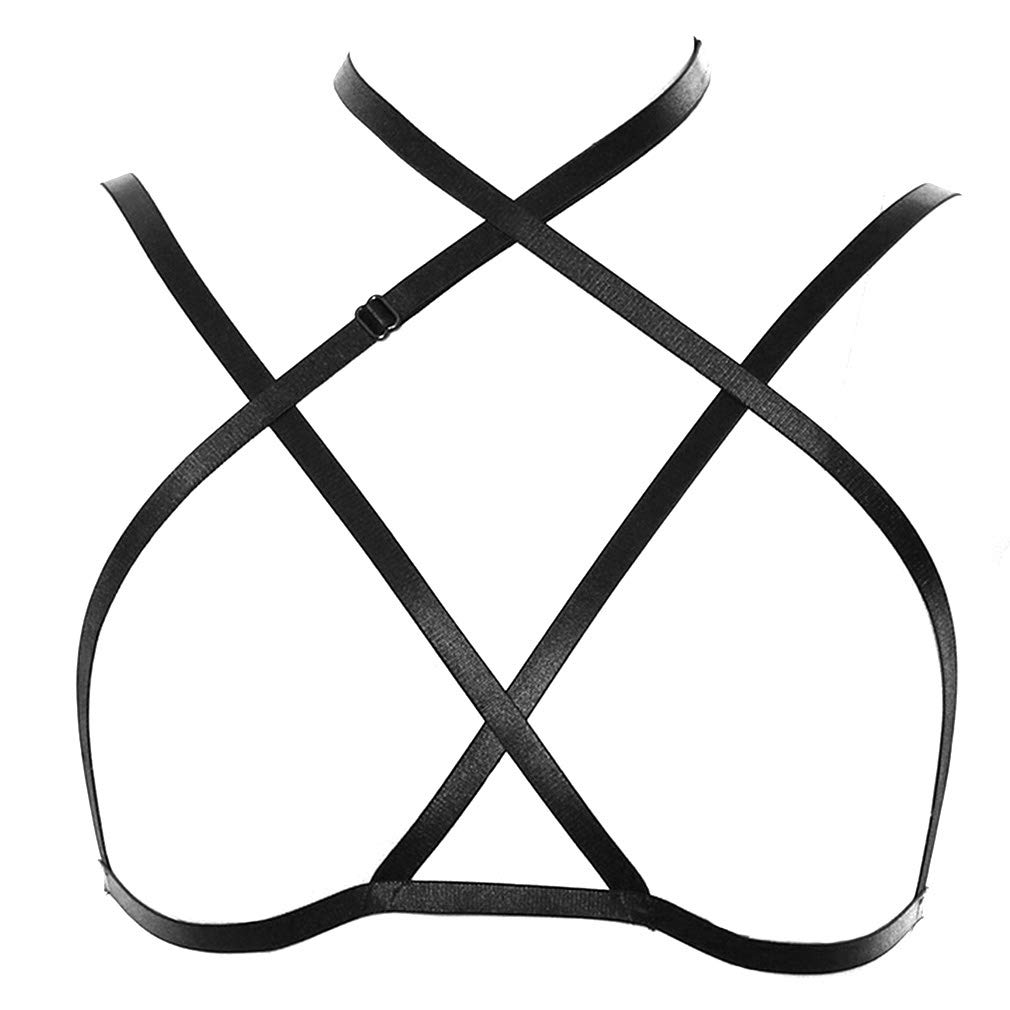 Sexy Women's Strappy Harness Hollow Out Cross Cage Bra - Elastic Cupless Lingerie for Boudoir, Role Play & Sensual Nights