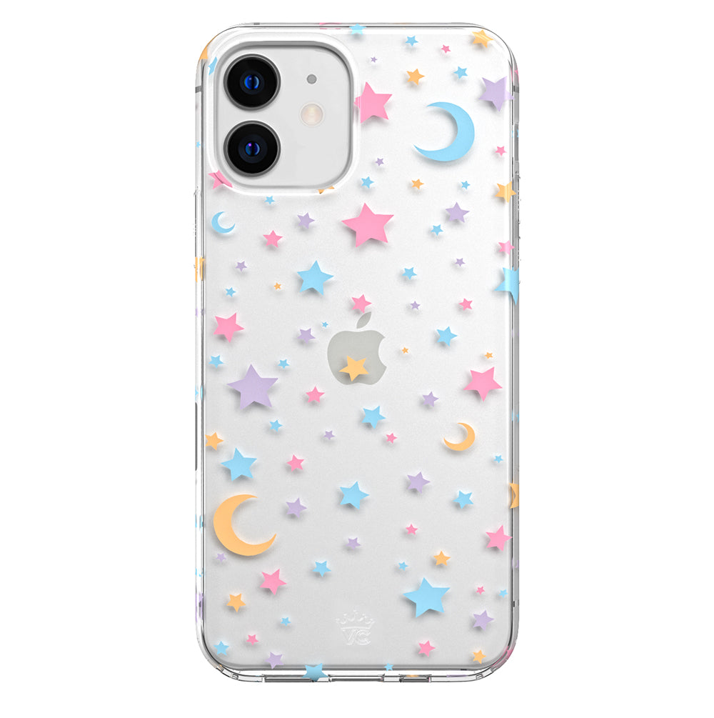 Pastel Starry Night Clear iPhone Case - Protective & Stylish Phone Cover for iPhone 13/14/15 - Perfect for Travel, Work & Everyday Use