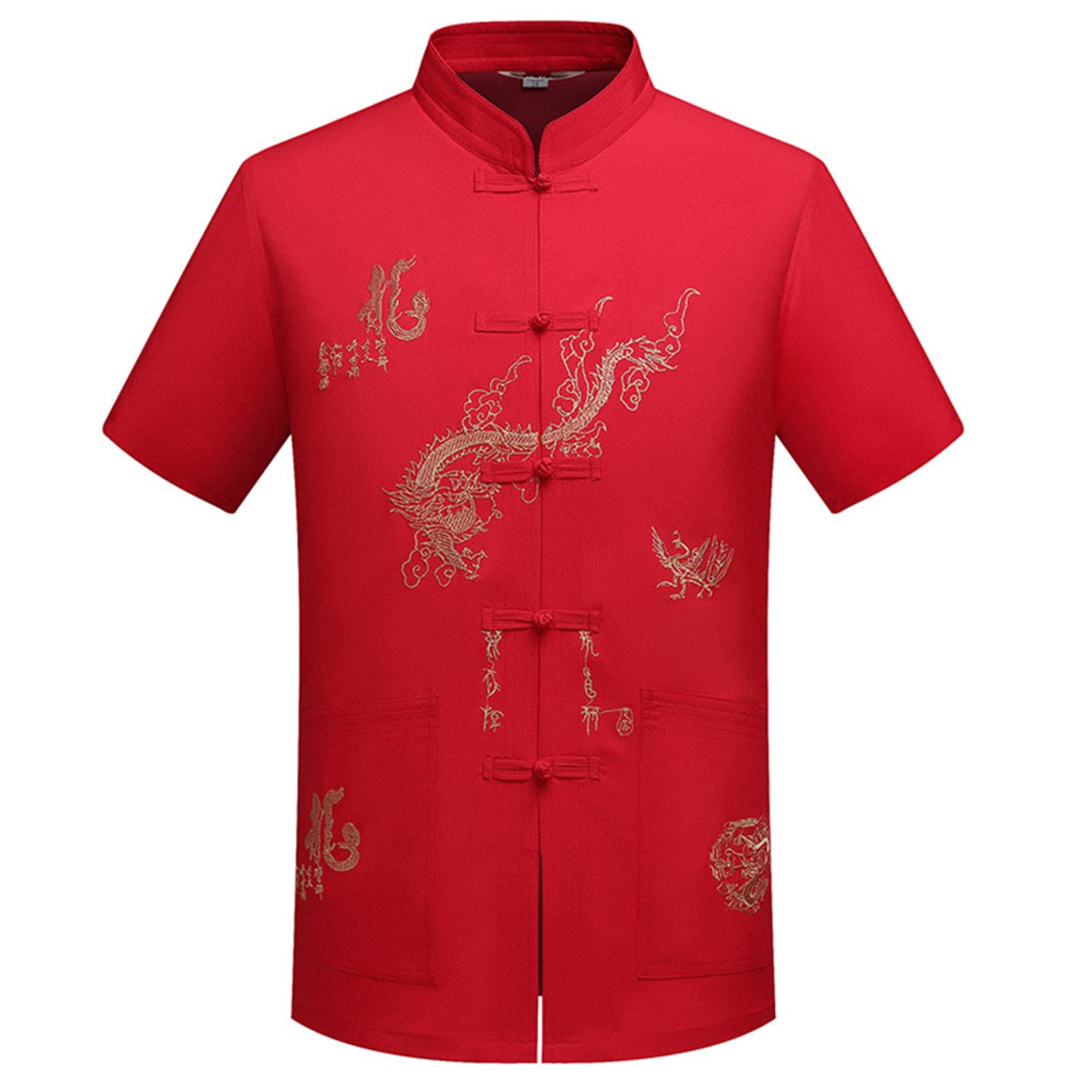 Haitryli Men's Tai Chi Kung Fu Uniform - Traditional Chinese Martial Arts Shirt with Stand Collar & Short Sleeves - Perfect for Wing Chun, Tai Chi Practice & Cultural Performances