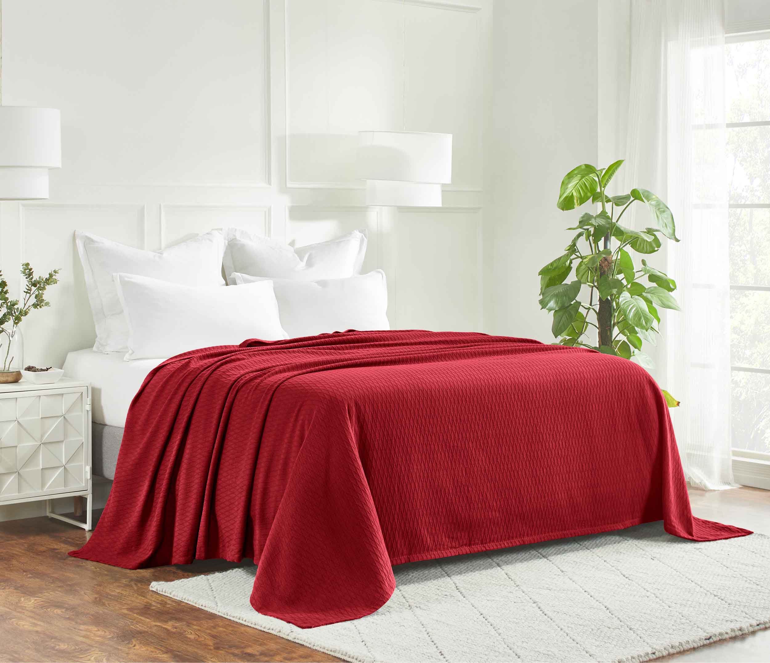 Premium Cotton All-Season Diamond Pattern Bed Blanket & Sofa Throw - Soft Cozy Blanket for Bedroom, Living Room, Travel and Gift Giving