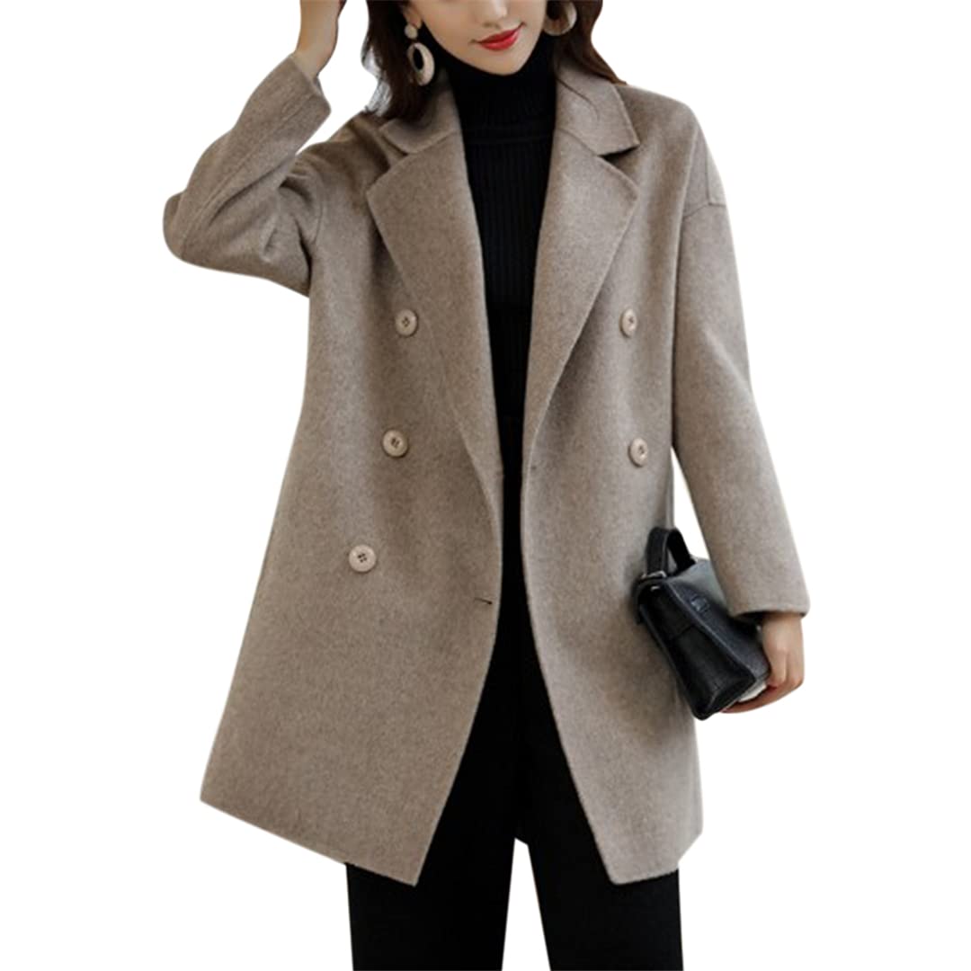 Women's Double Breasted Mid-Length Coat - Solid Black Korean Style Winter Trench Coat with Full Sleeves | Perfect for Office Wear, Business Casual, and Fall/Winter Fashion Outfits