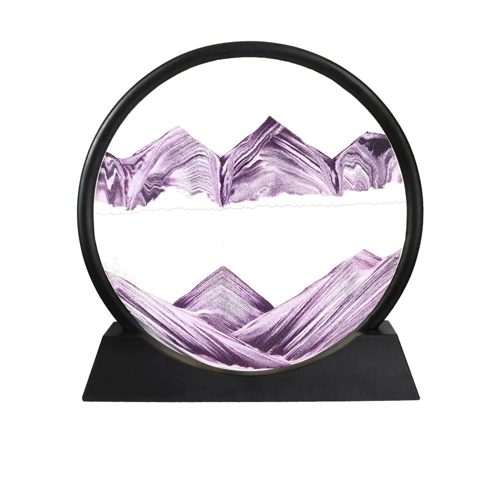 3D Moving Sand Art Picture - Deep Sea Flowing Sand Painting - Glass Sandscape Motion Hourglass Display Frame - 12 Inch Purple - Home & Office Wall Decor - Perfect for Relaxation, Meditation & Stress Relief