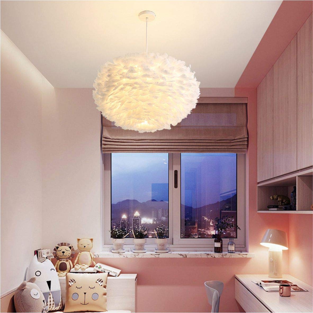 Modern White Feather Pendant Light - 15.7