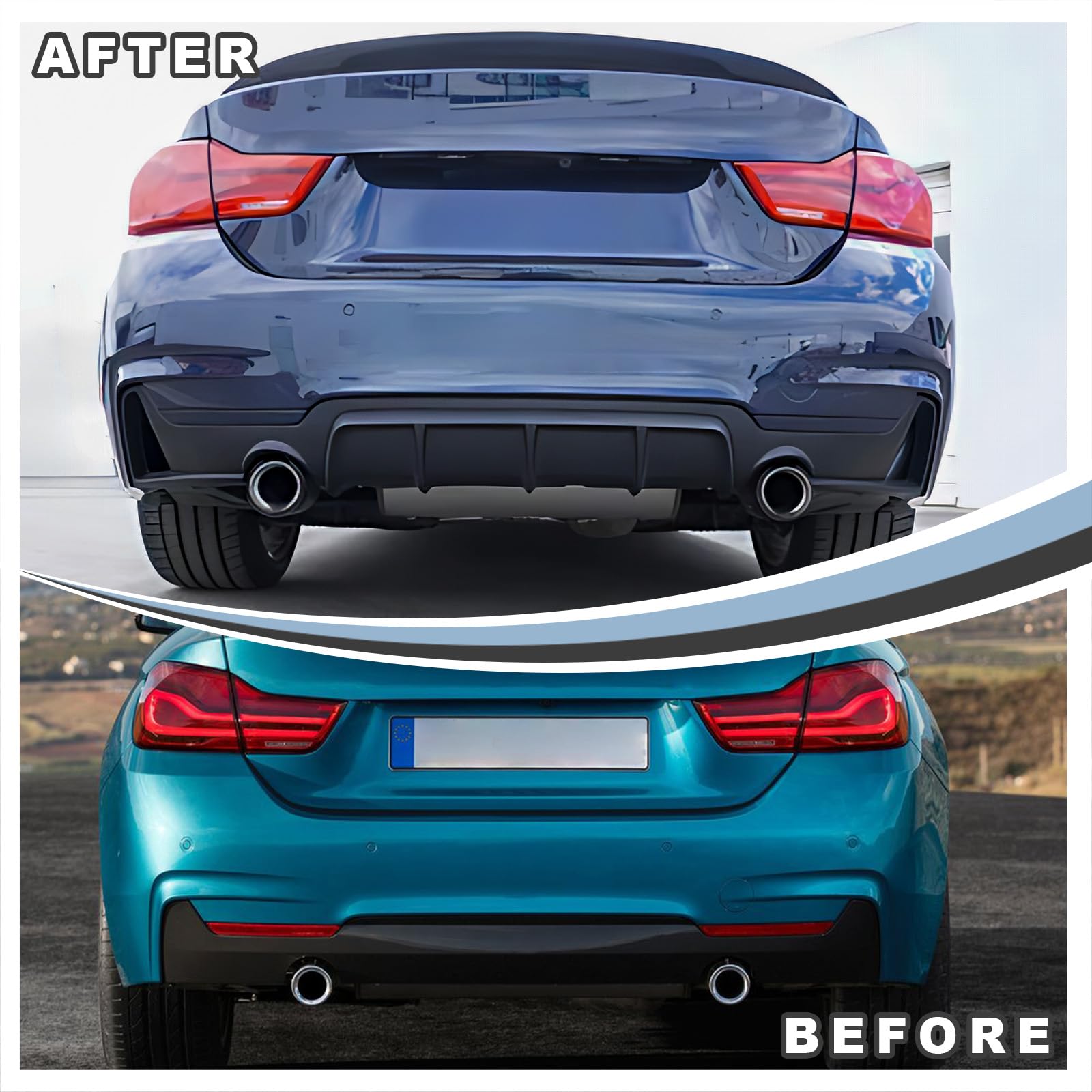 BMW 4 Series F32 F33 F36 Rear Diffuser (2014-2020) - M-Performance Style Matte Black Bumper Lower Lip with Dual Exhaust Outlet | Enhances Aerodynamics & Sporty Look for Coupe, Convertible & Gran Coupe Models
