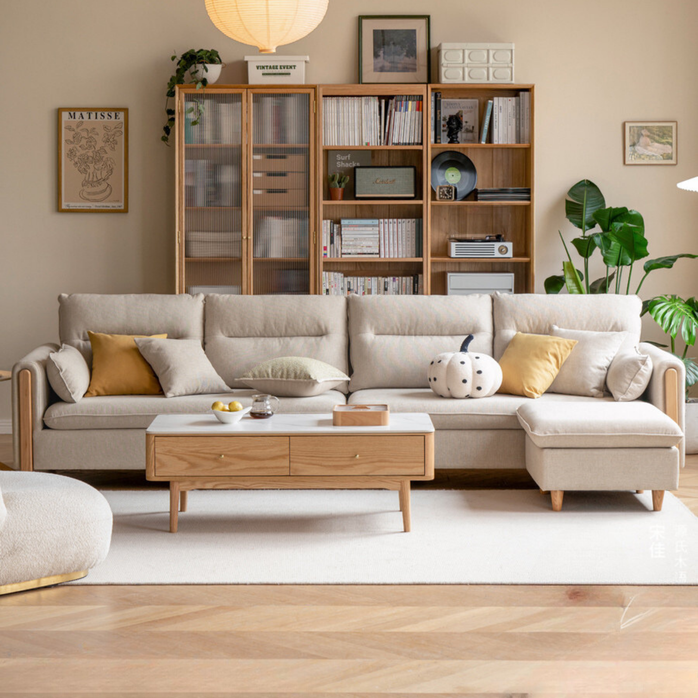 Premium Oak Solid Wood Luxury Fabric Sofa - Elegant & Durable Living Room Furniture for Home & Office Decor