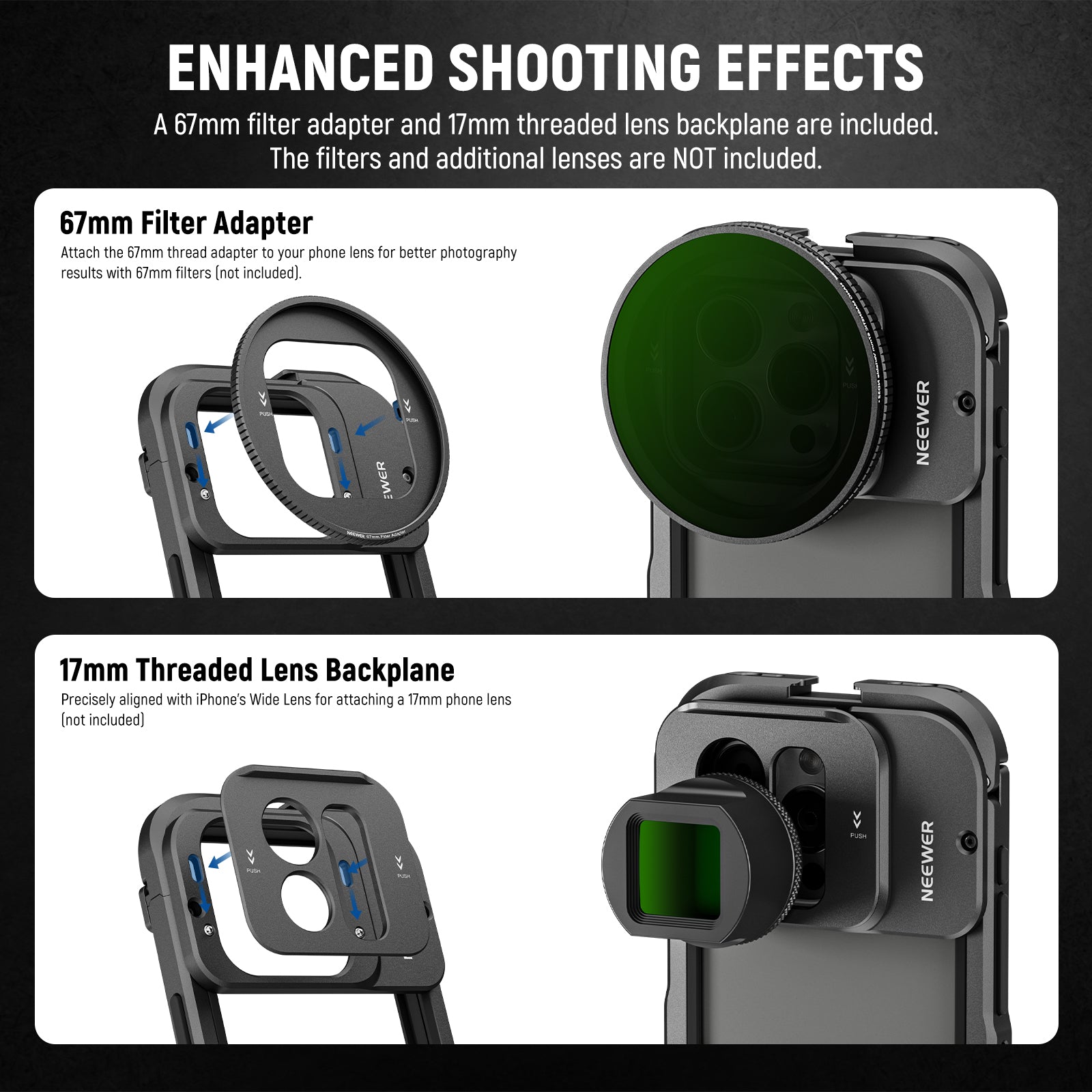 NEEWER PA023 Metal Protective Cage for iPhone 15 Pro & Pro Max - Durable Phone Mount for Filmmaking, Vlogging & Photography