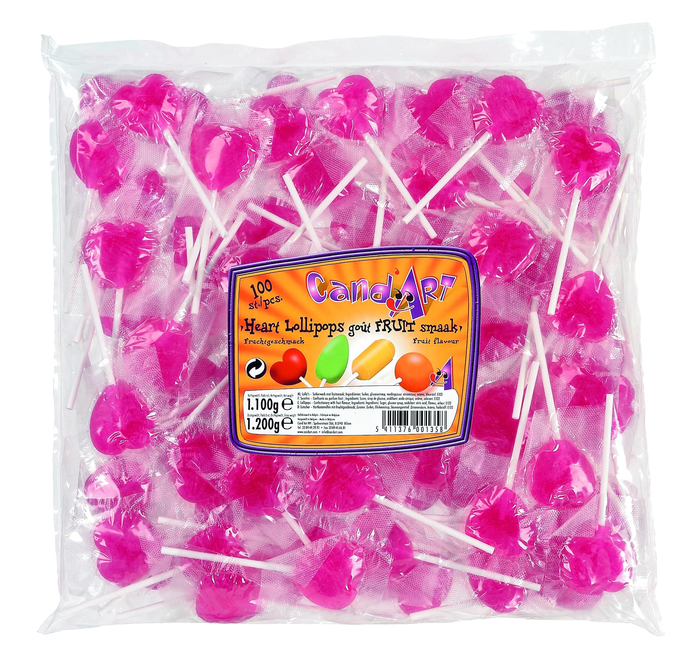 Heart-Shaped Fruit Lollipops - 1200g (Approx. 100 Pcs) - Bulk Candy for Valentine's Day, Birthday Parties & Sweet Favors